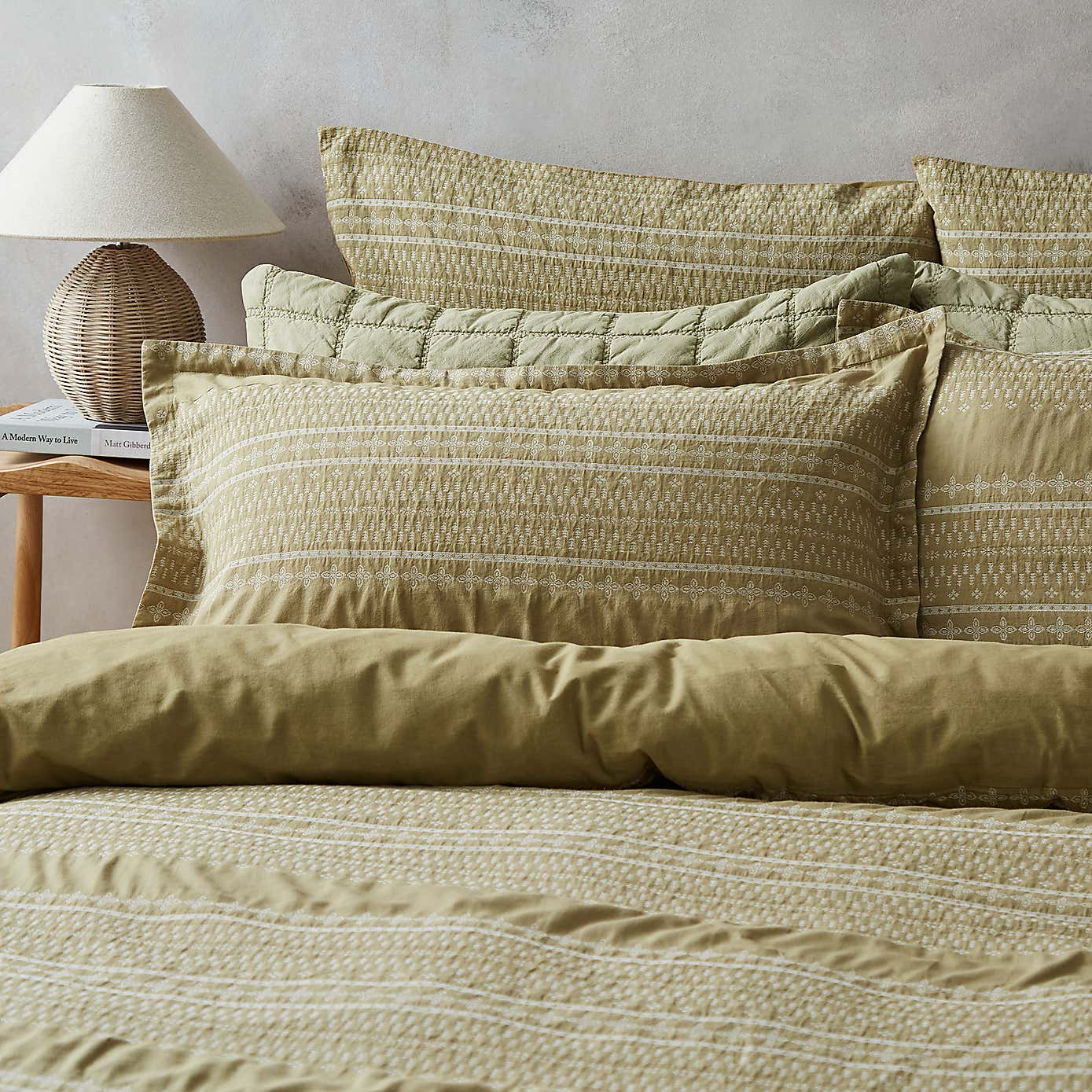 Alara Jaquard Soft Olive Oxford Pillowcase