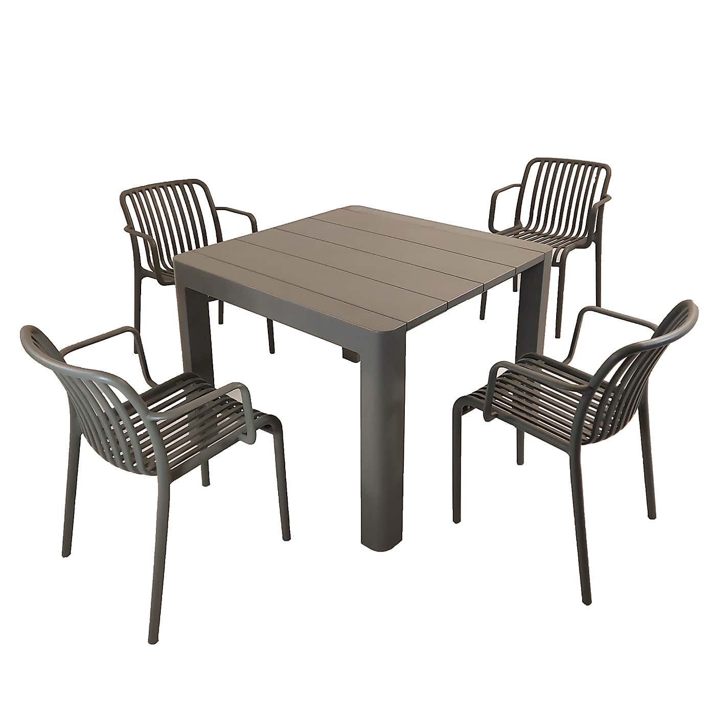 Modura Henrik Square Dining Table with 4 Alma Armchairs