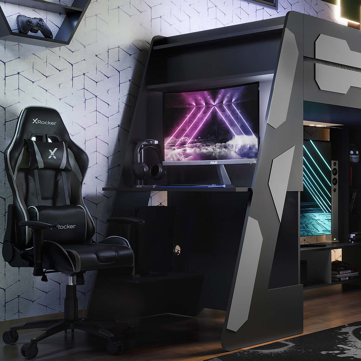 X Rocker Garrison High Sleeper Gaming Bed with Desk