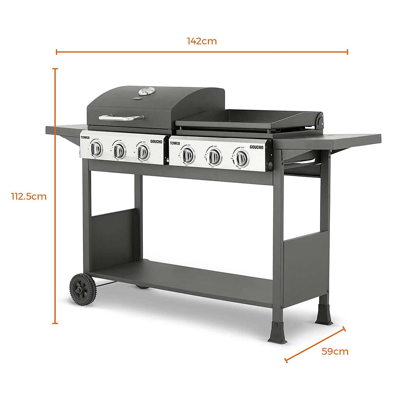 Tower Goucho Gas BBQ & Plancha, Black Steel