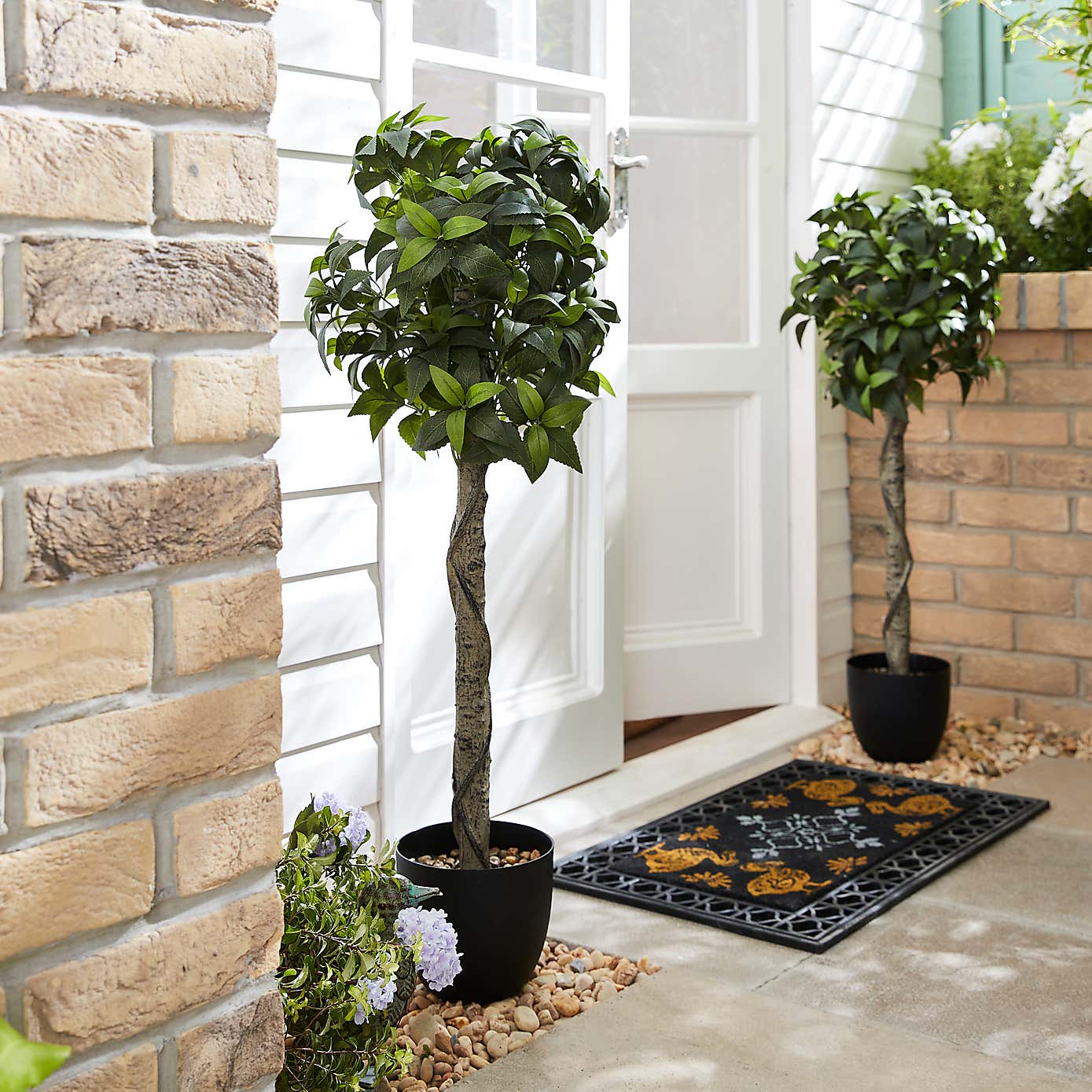 Artificial Set of 2 Bay Tree Plants in Black Pots