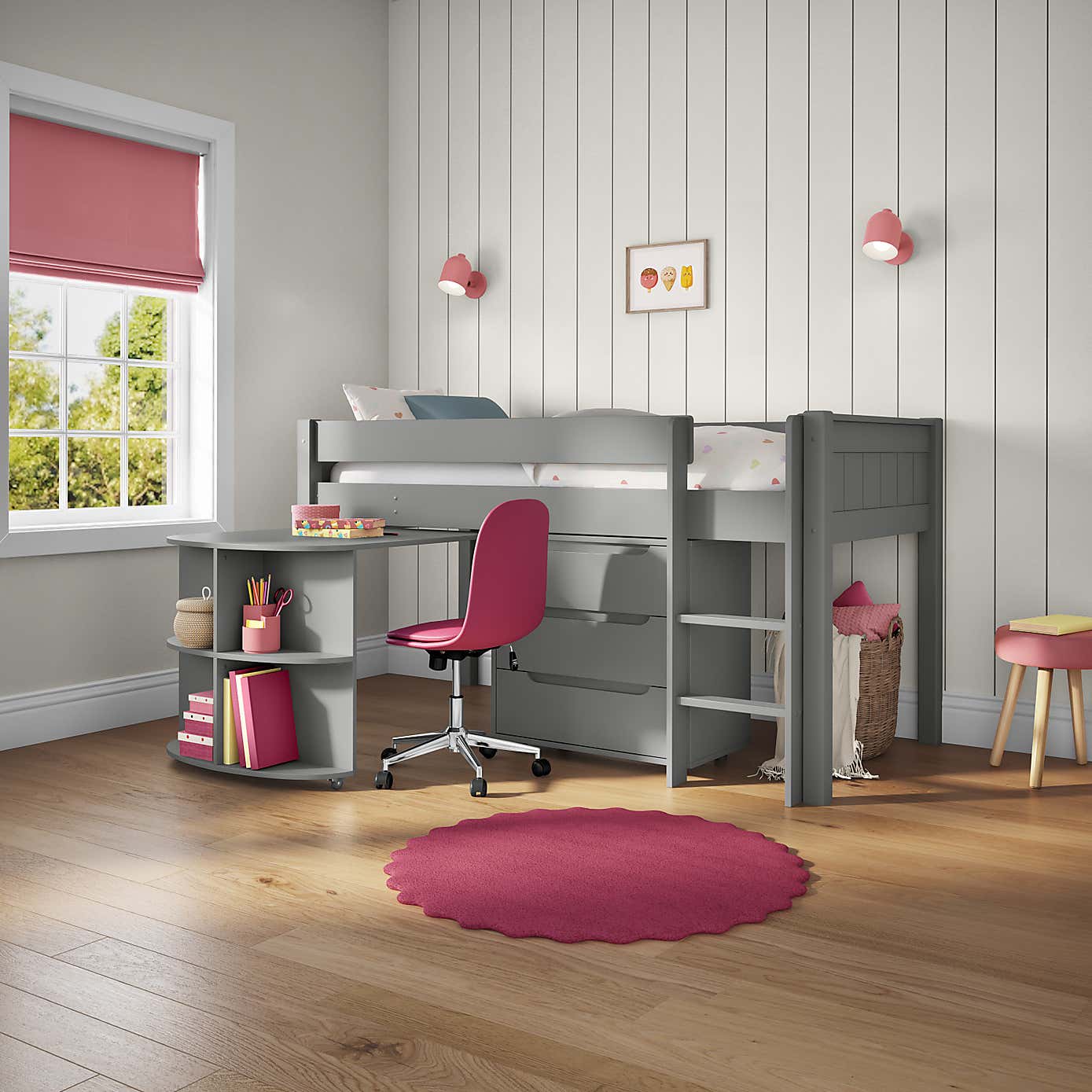 Stompa Classic Midsleeper With Pull Out Desk And 3 Drawer Chest