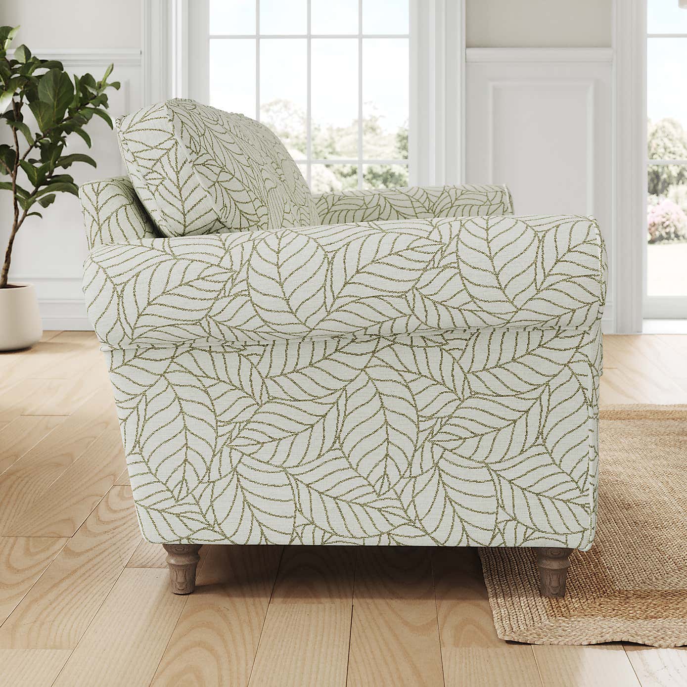 Flori 3 Seater Sofa, Leaf Print Fabric