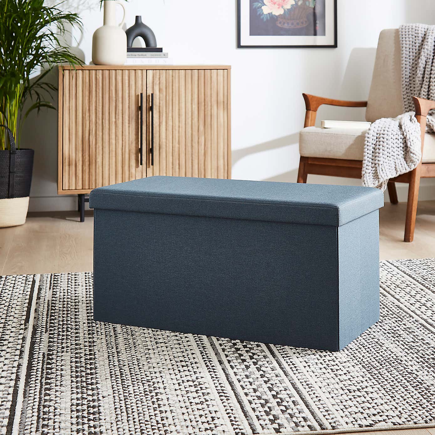 Faux Linen Rectangular Ottoman