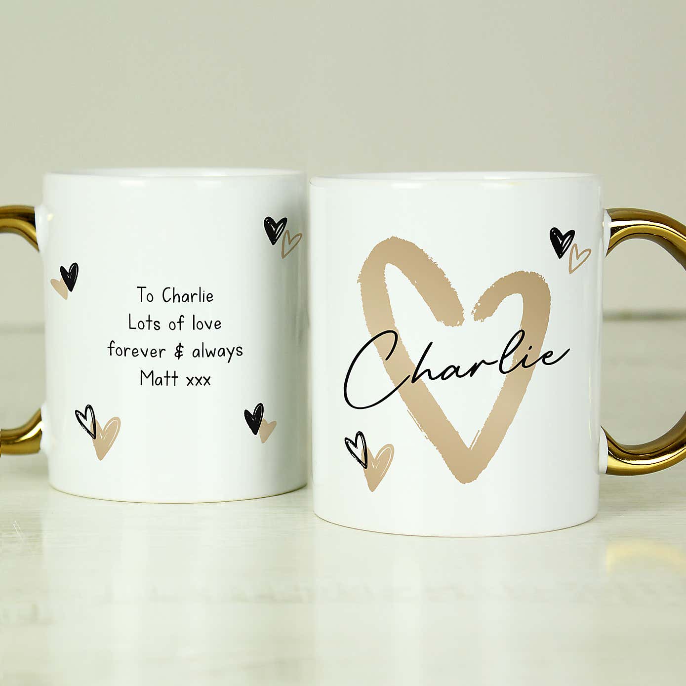 Personalised Hearts Gold Handled Mug