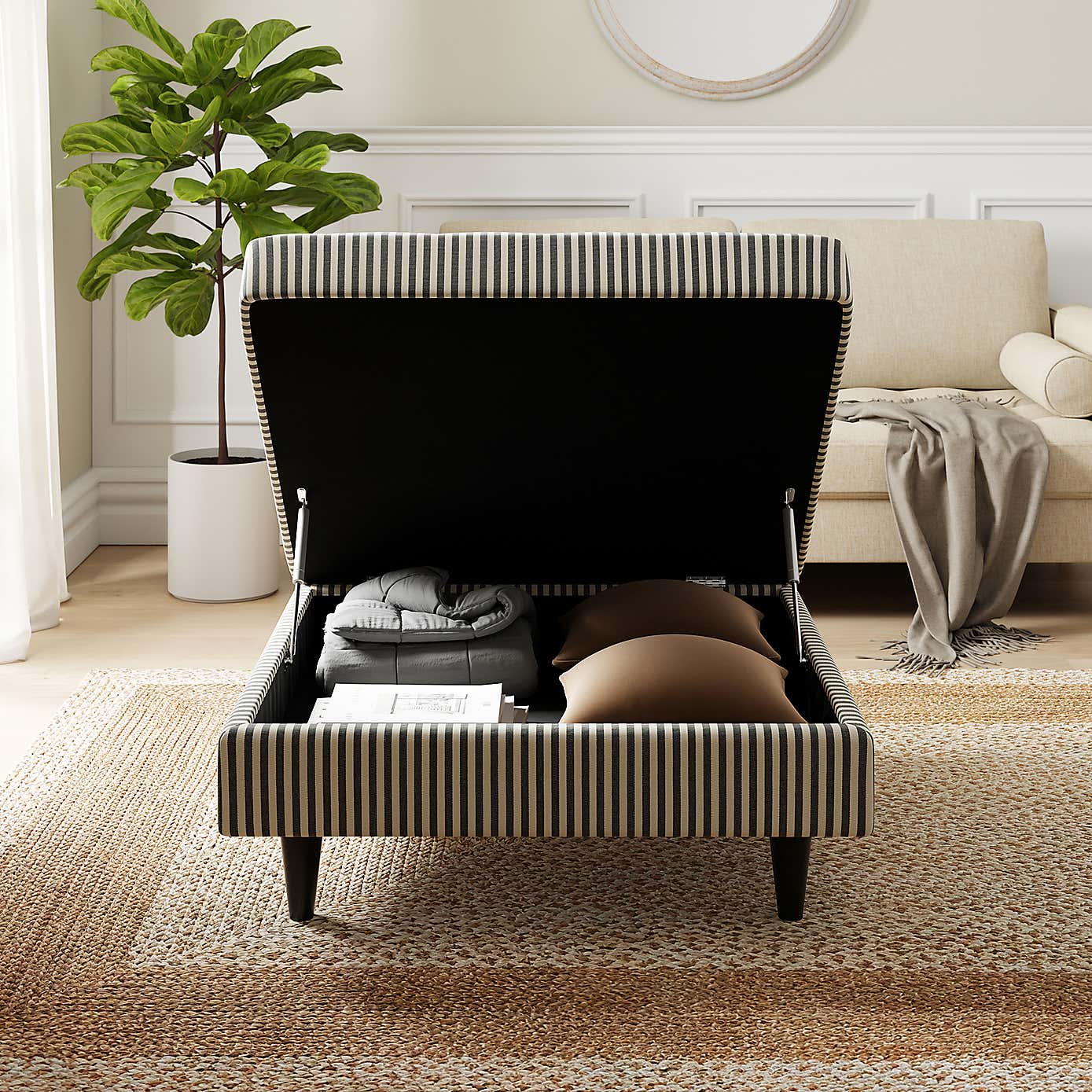Zoe Square Storage Footstool, Pinstripe