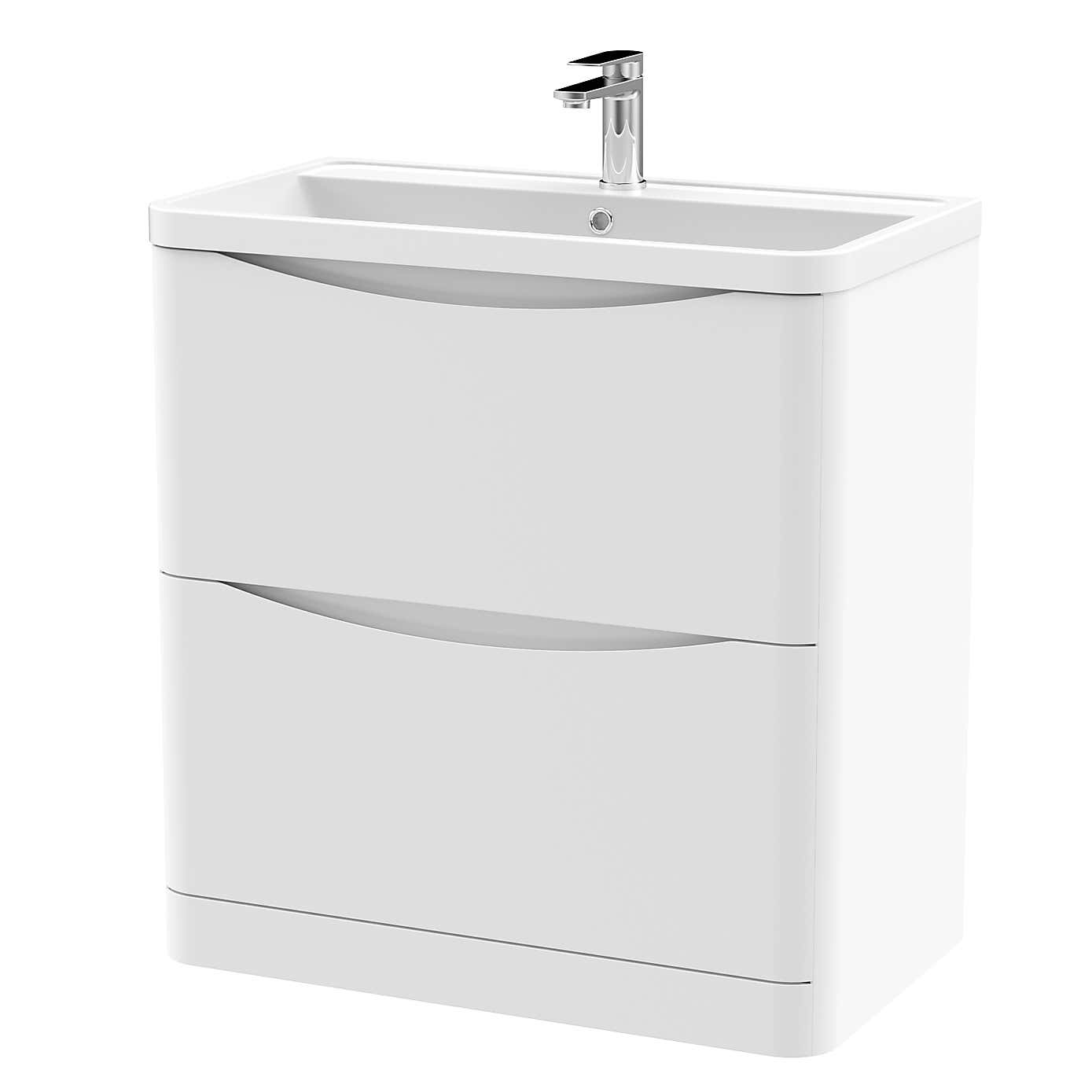 Lunar Floor Standing 2 Drawer Vanity Unit with Polymarble Basin