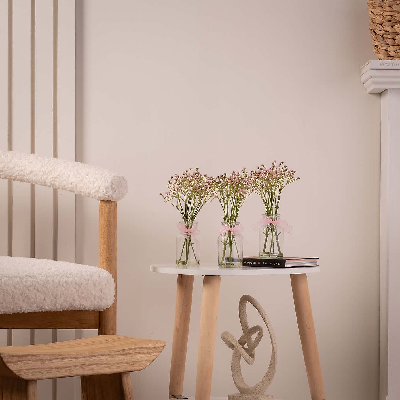 Set of 3 Artificial Gypsophila Bundles in Glass Bottle Vases