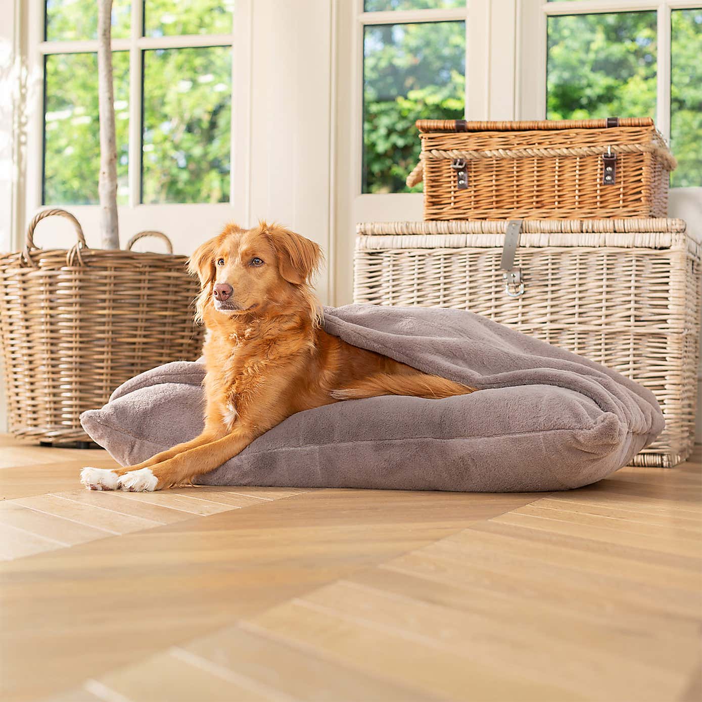Lords and Labradors Faux Fur Sleepy Burrow Dog Bed