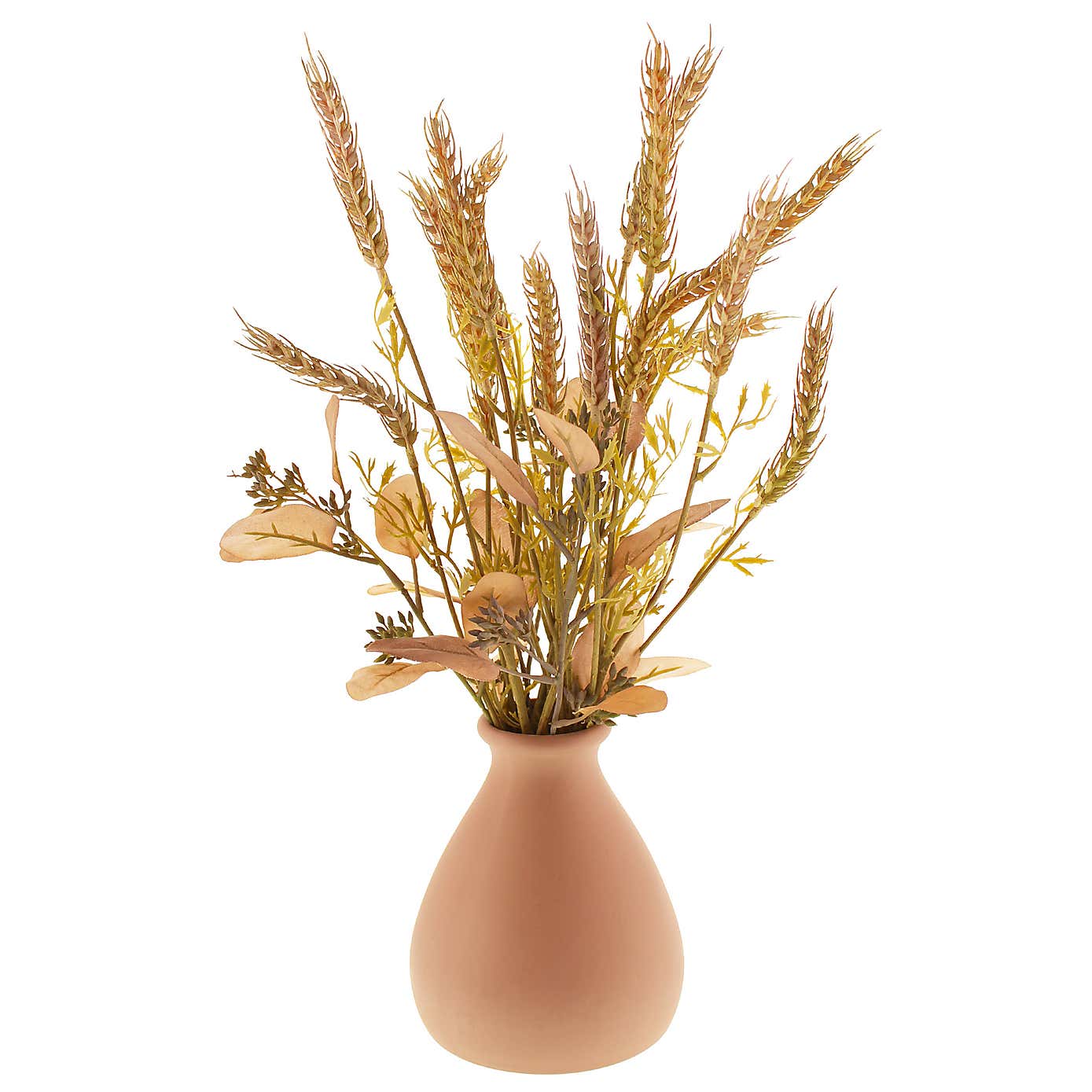 Artificial Wheat Bouquet in Blush Ceramic Vase