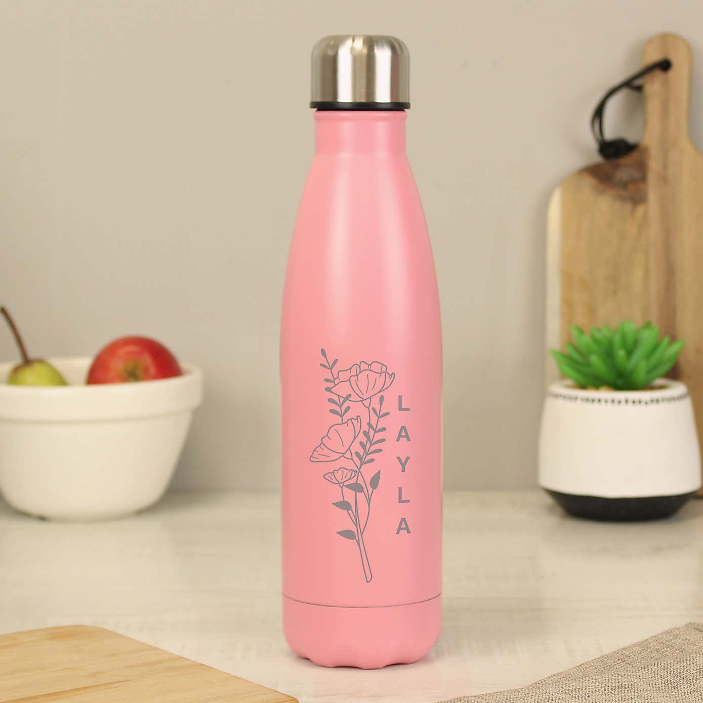Personalised Floral Metal Insulated Drinks Bottle