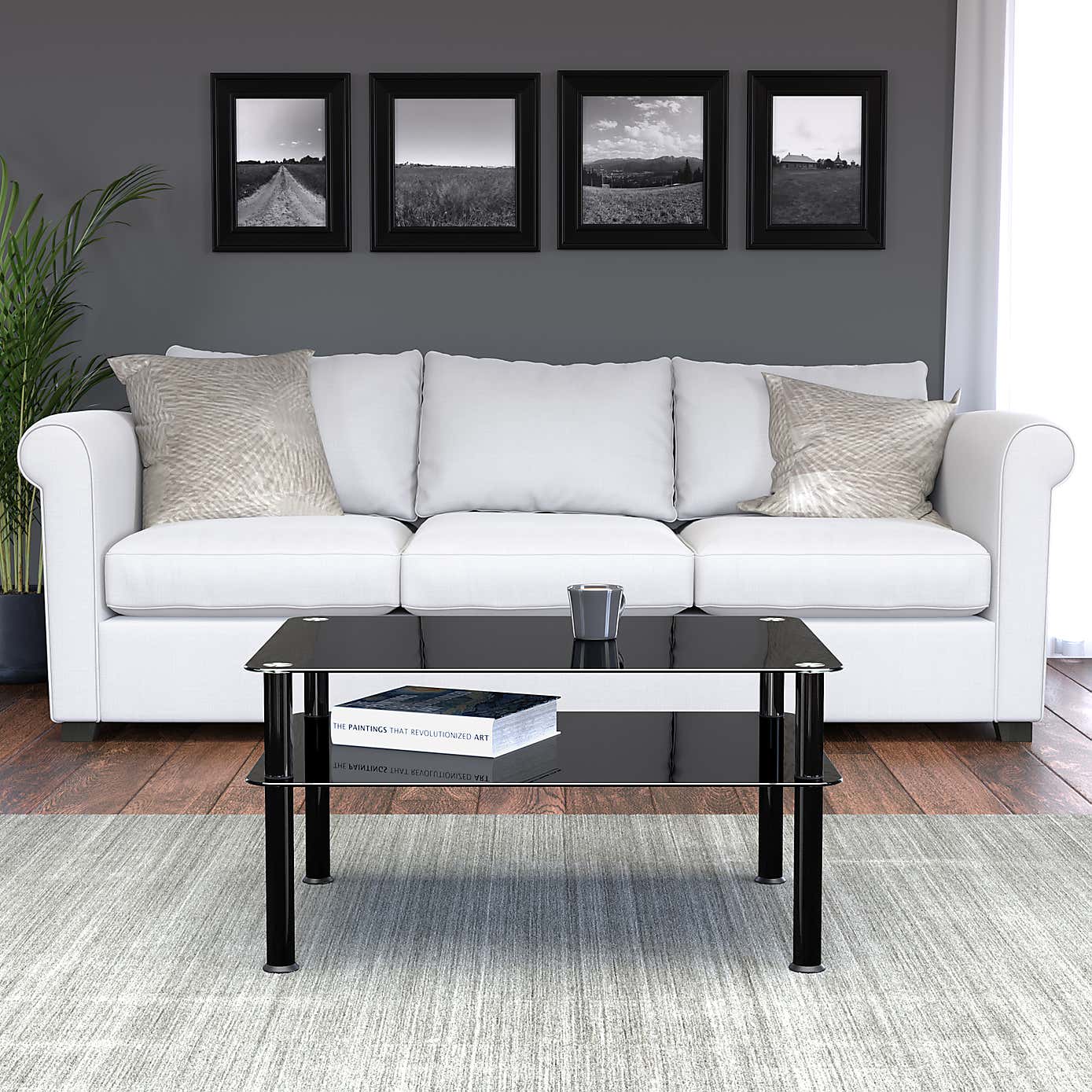 AVF Large Coffee Table, Black Glass with Black Legs