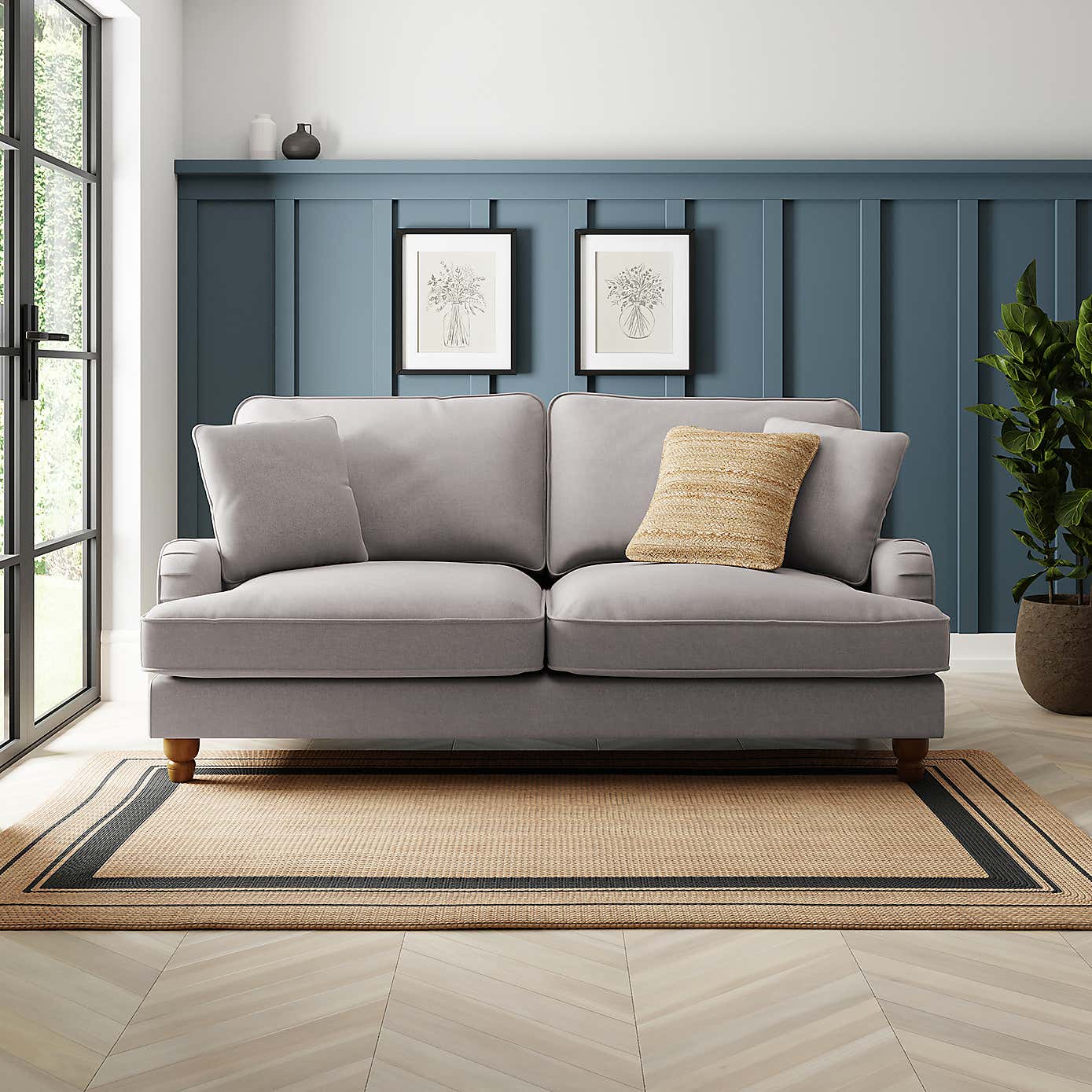 Beatrice Flatweave Grey 3 Seater Sofa