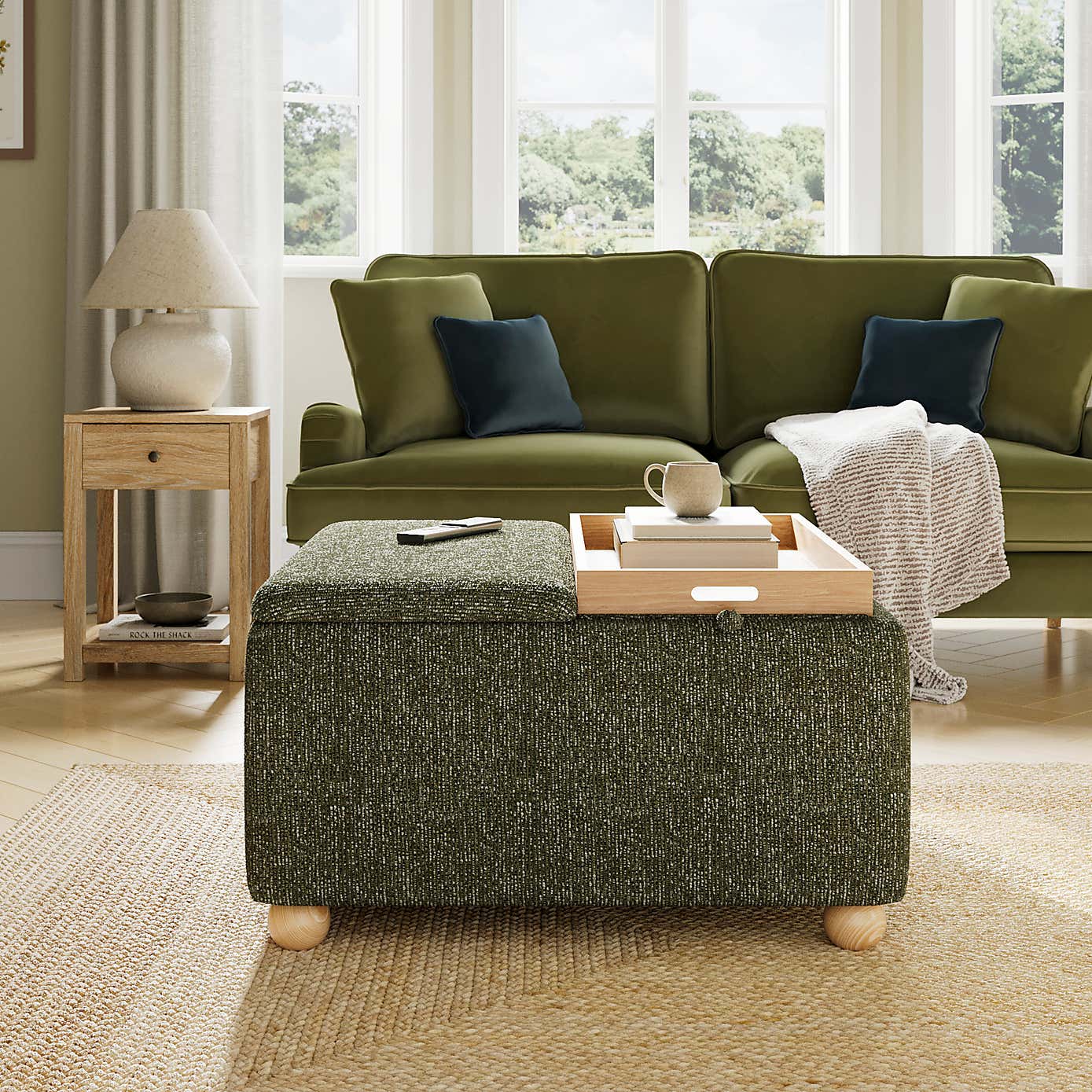 Elma Mixed Boucle Tray Table Ottoman