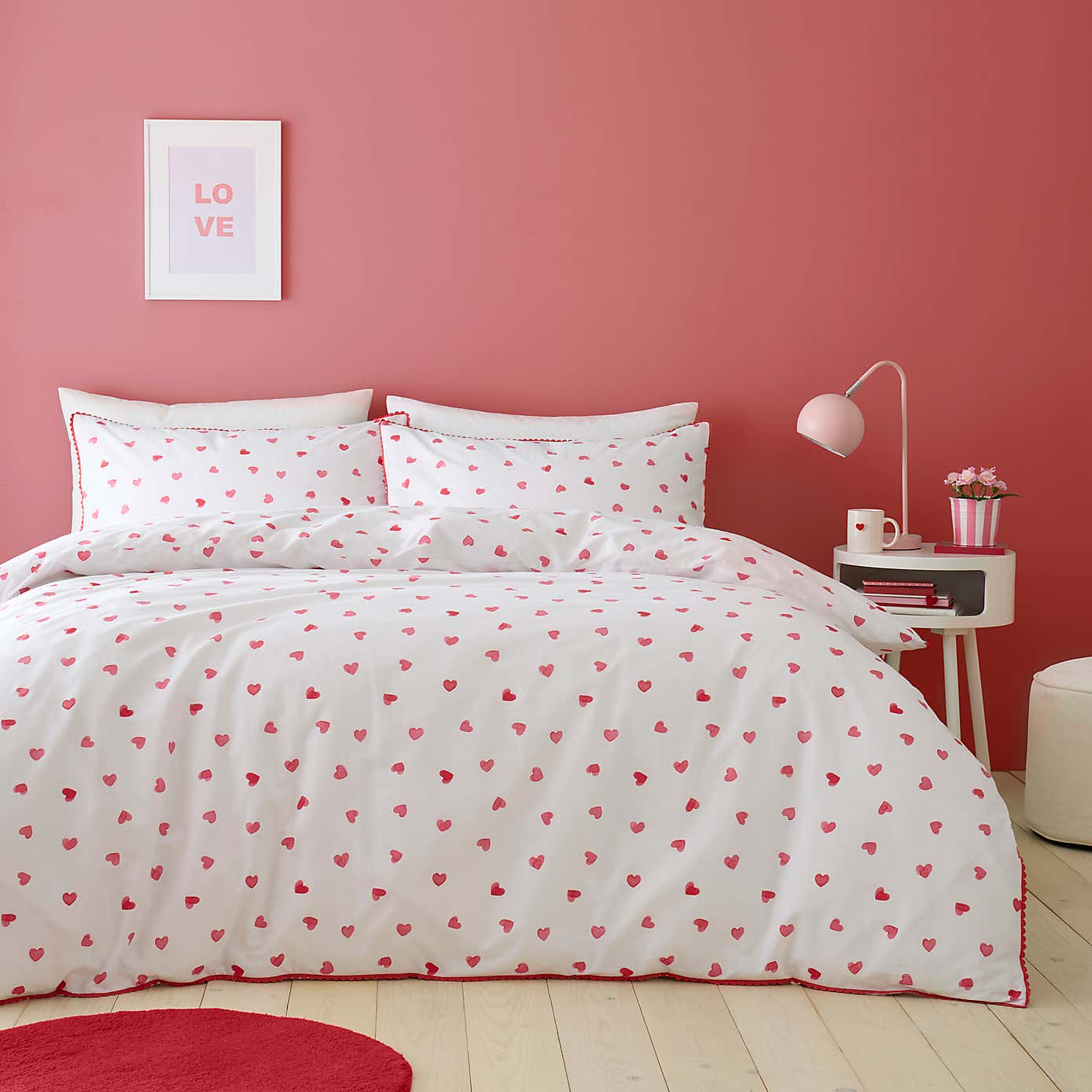 Red Hearts 100% Cotton Duvet Cover and Pillowcase Set