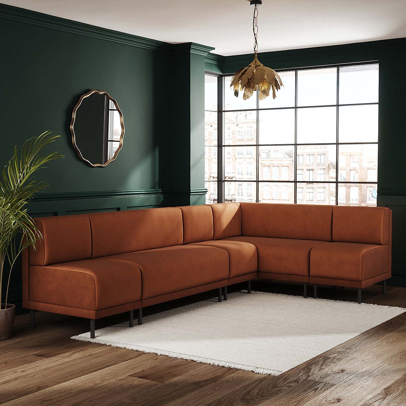 Mae Matte Plush Velvet Right Hand Dining Bench Orange Bundle