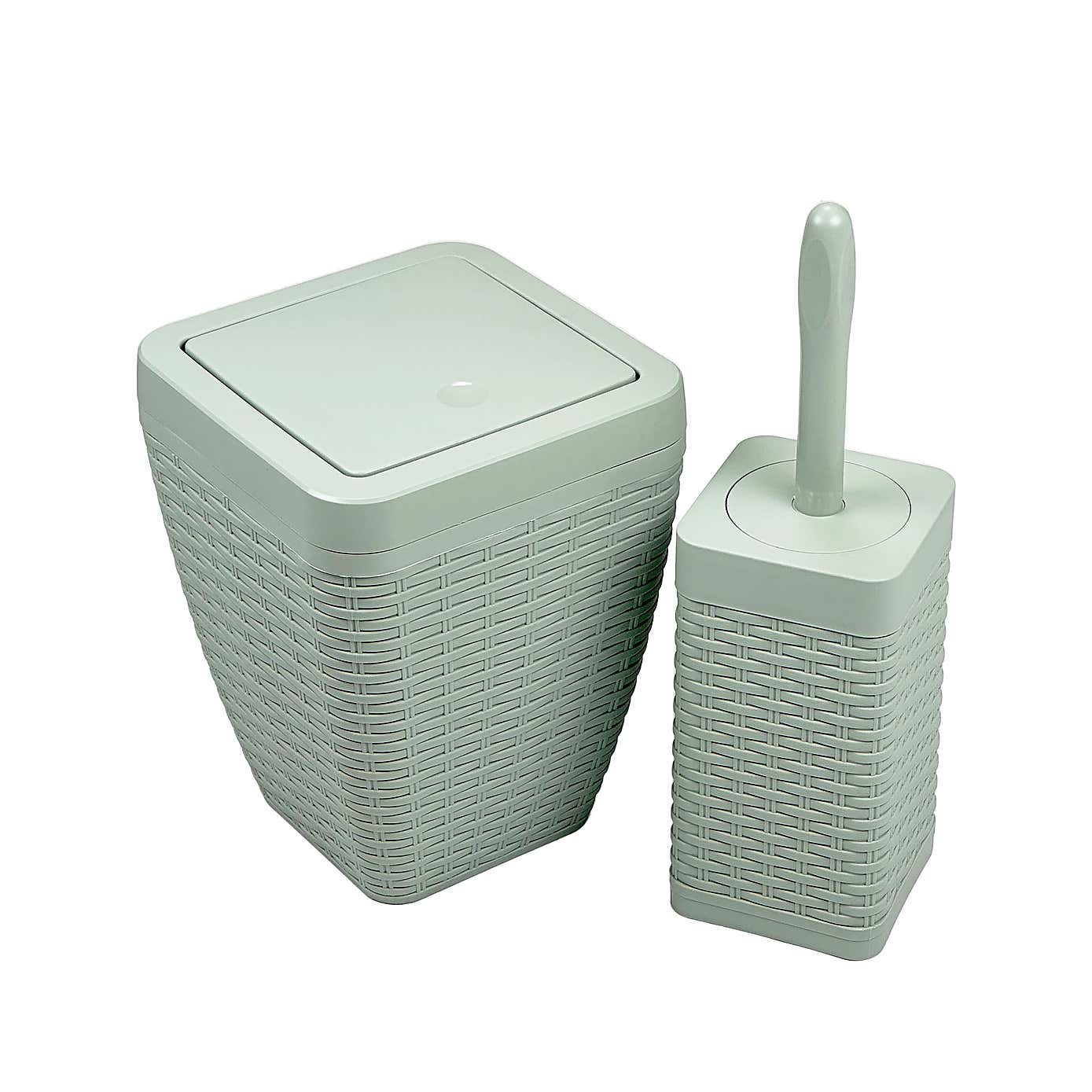 Addis Rattan Sage Toilet Brush & Bin Set