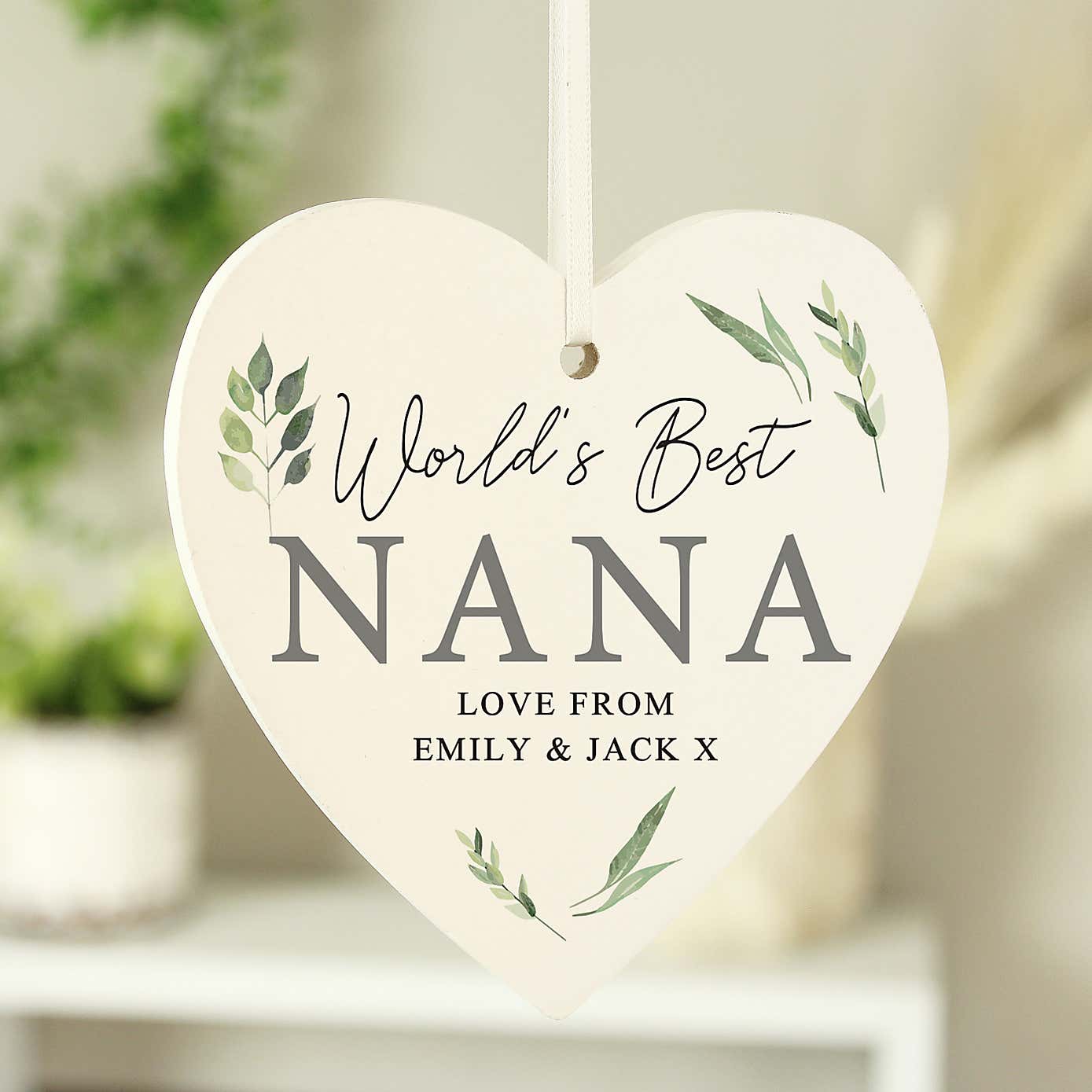 Personalised Botanical Wooden Heart Decoration