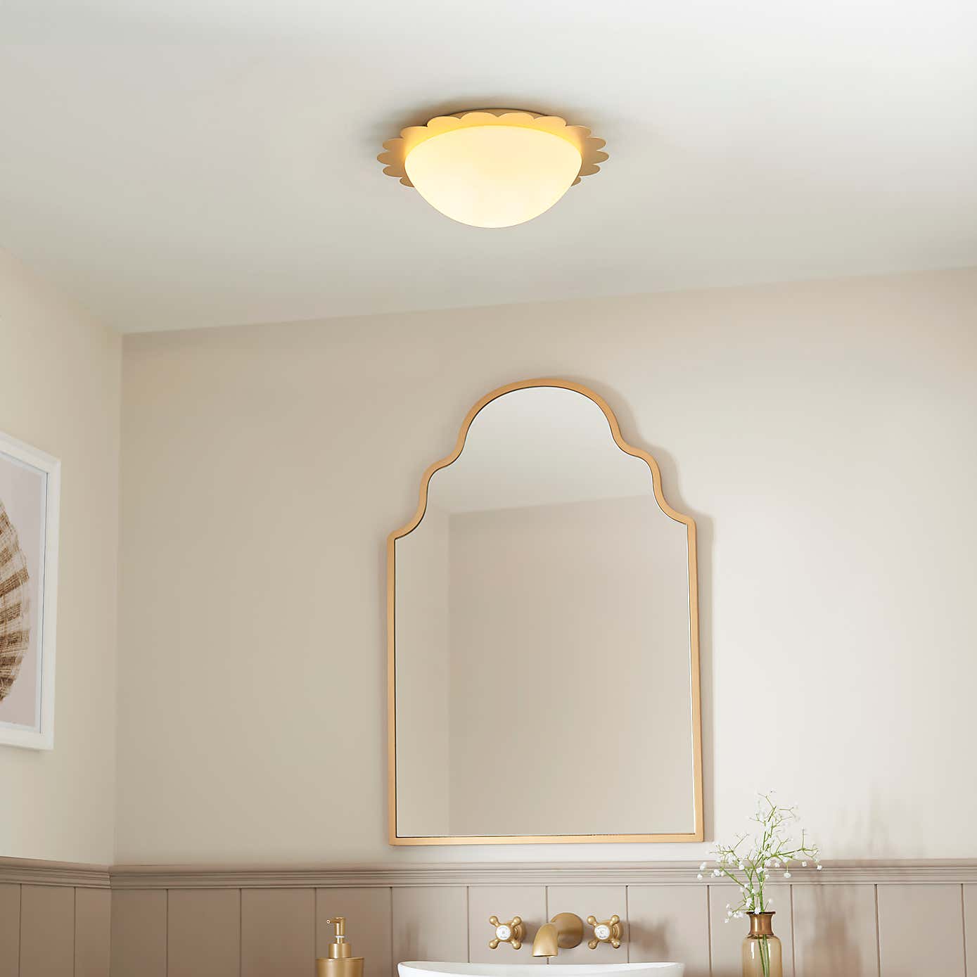 Scalloped Edge Bathroom Flush Ceiling Light