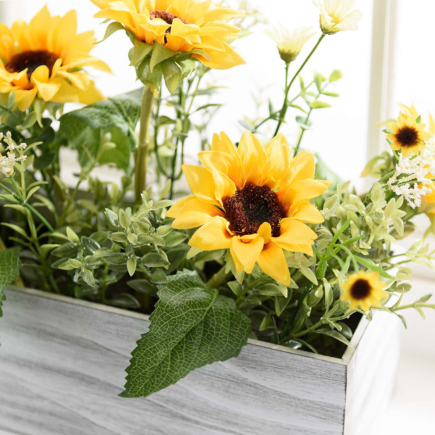 Artificial Sunflower Bouquet in Wooden Plant Pot