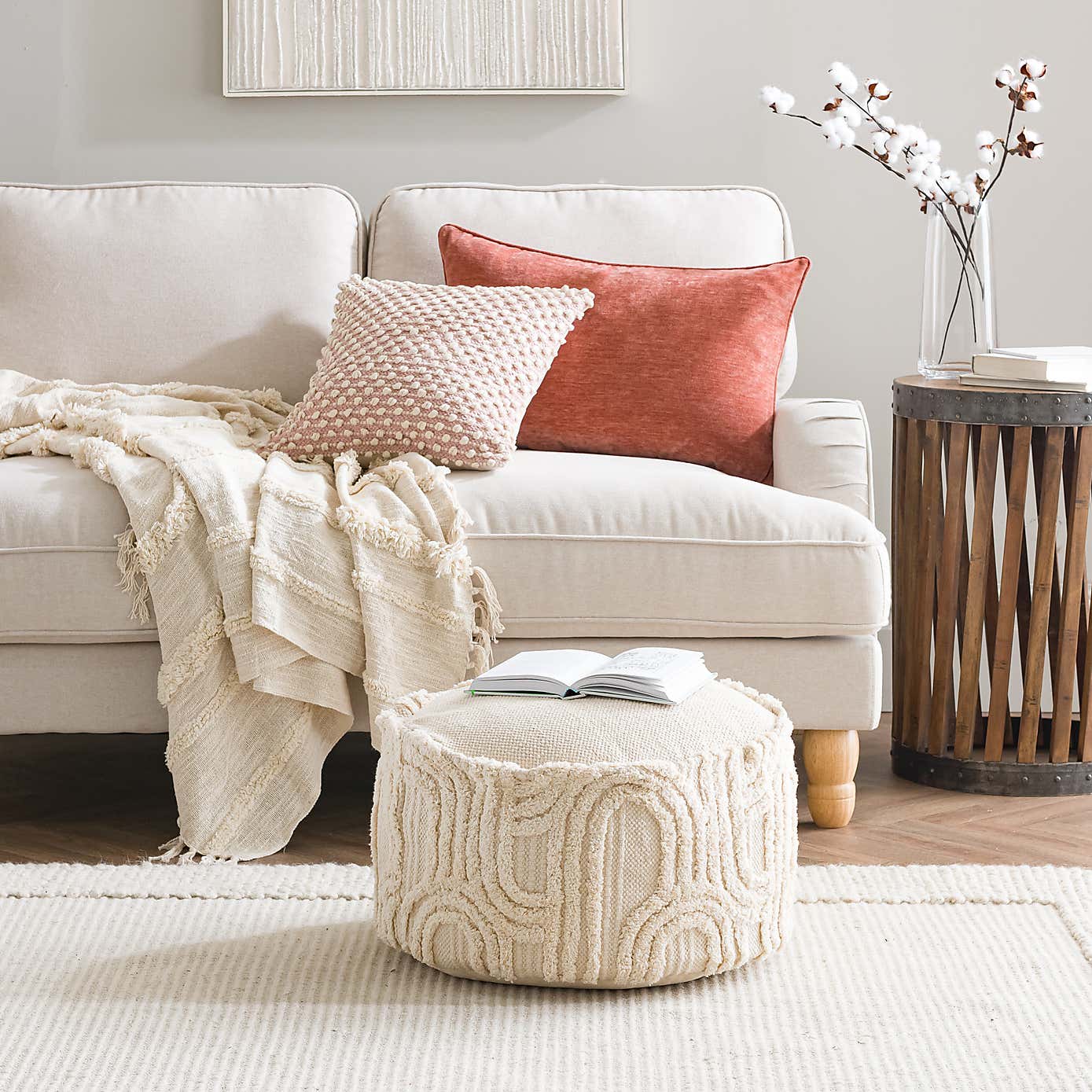Curves Tufted Natural Pouffe