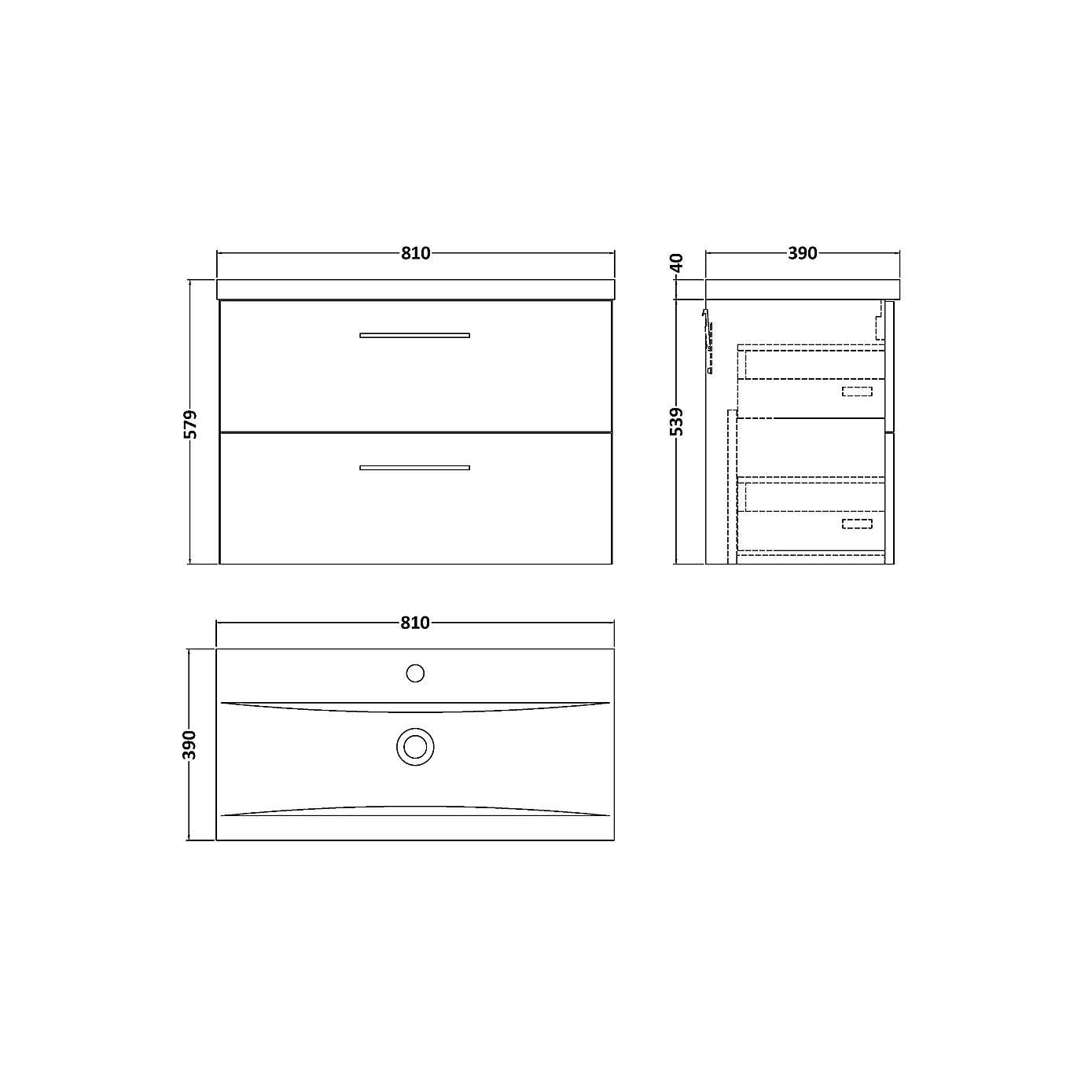 Arno Wall Mounted 2 Drawer Vanity Unit with Basin