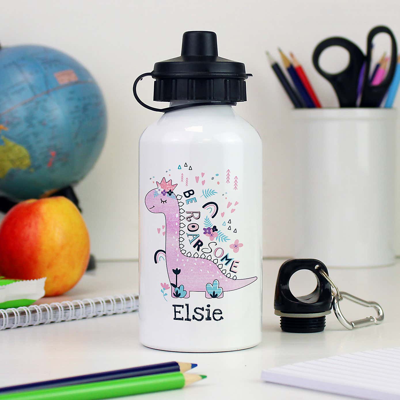 Personalised Dinosaur Drinks Bottle Pink