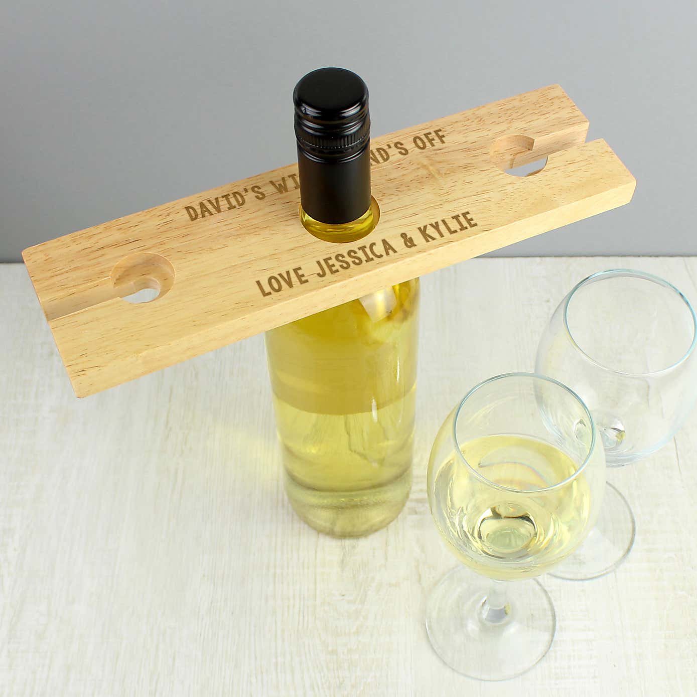 Personalised Wooden Wine Glass and Bottle Holder