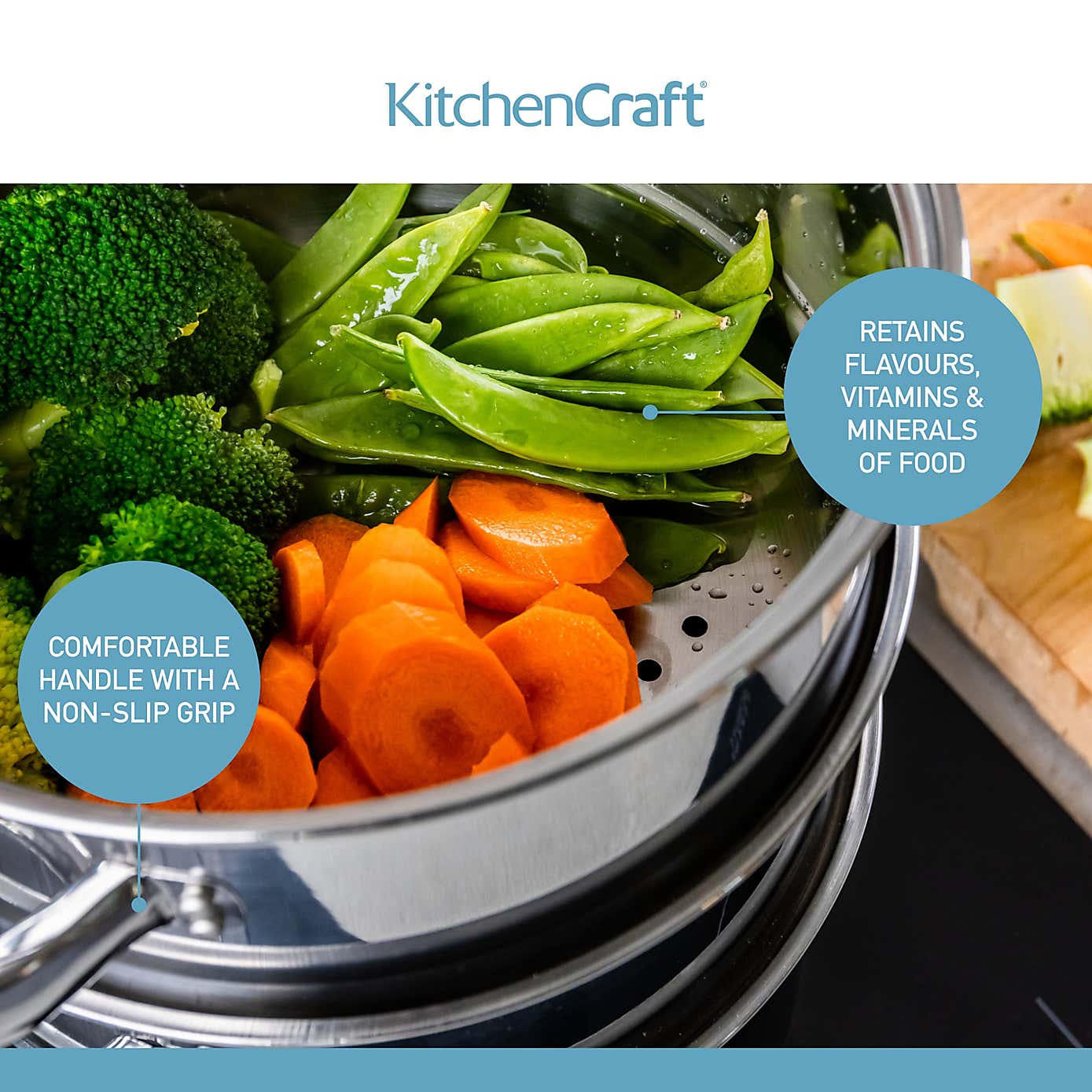 KitchenCraft 3-Tier Food Steamer with Glass Lid