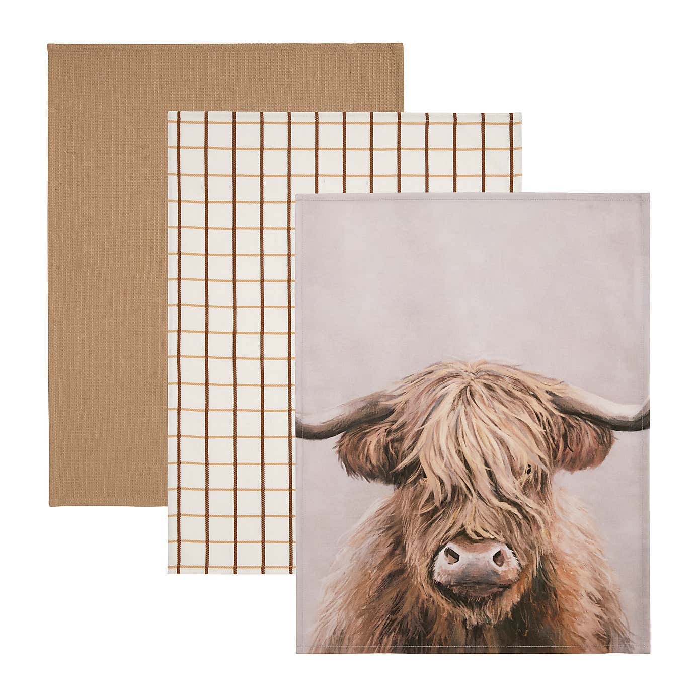Highland Cow Set of 3 Tea Towels