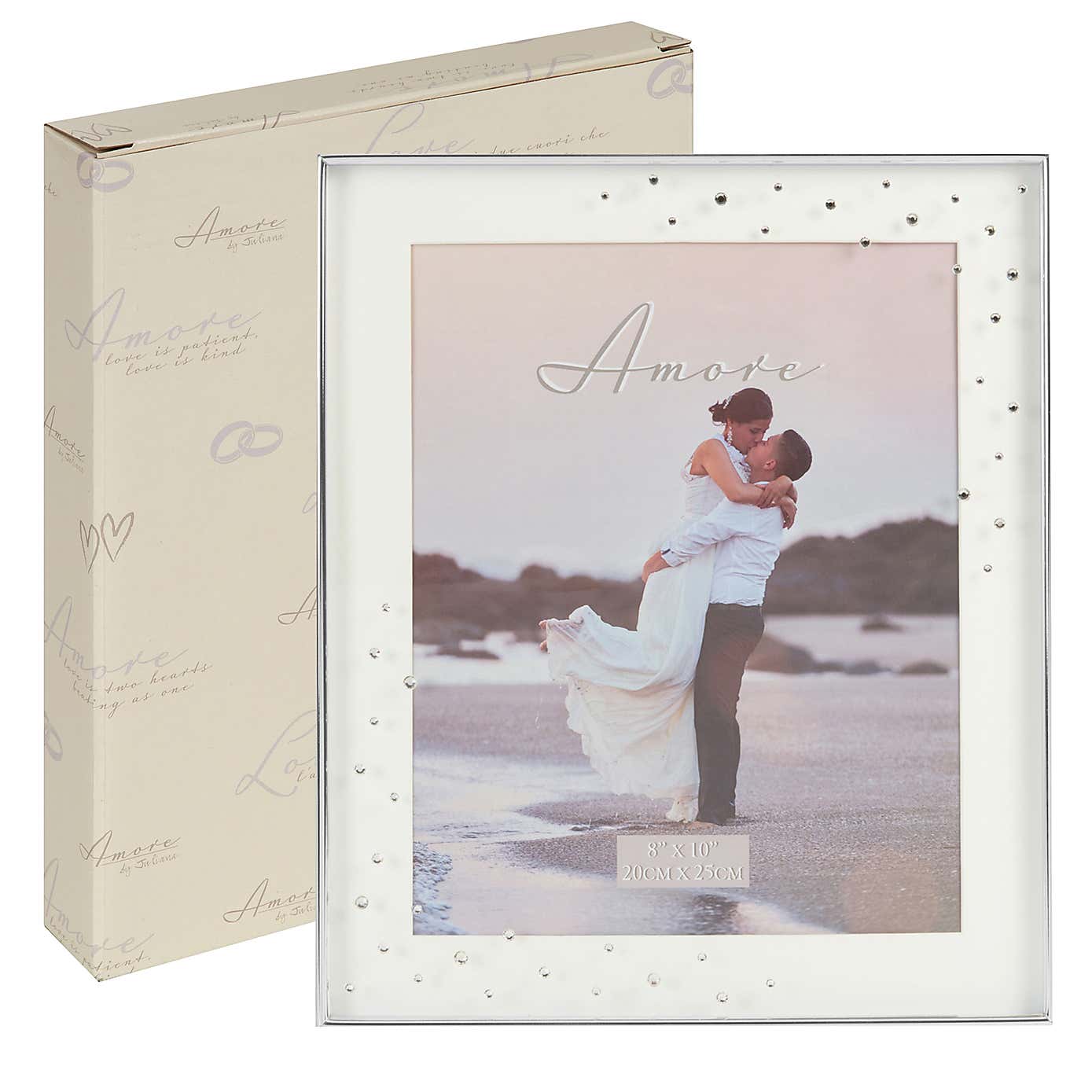 Amore Silver Plated Box Photo Frame with Crystals