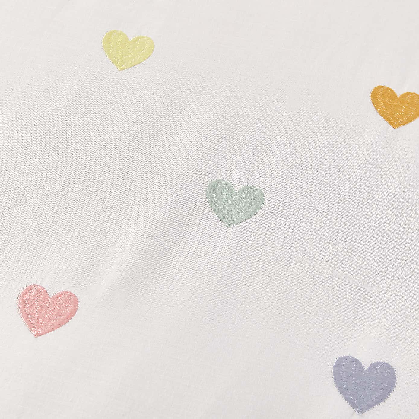 Embroidered Hearts Single Duvet Cover and Pillowcase Set