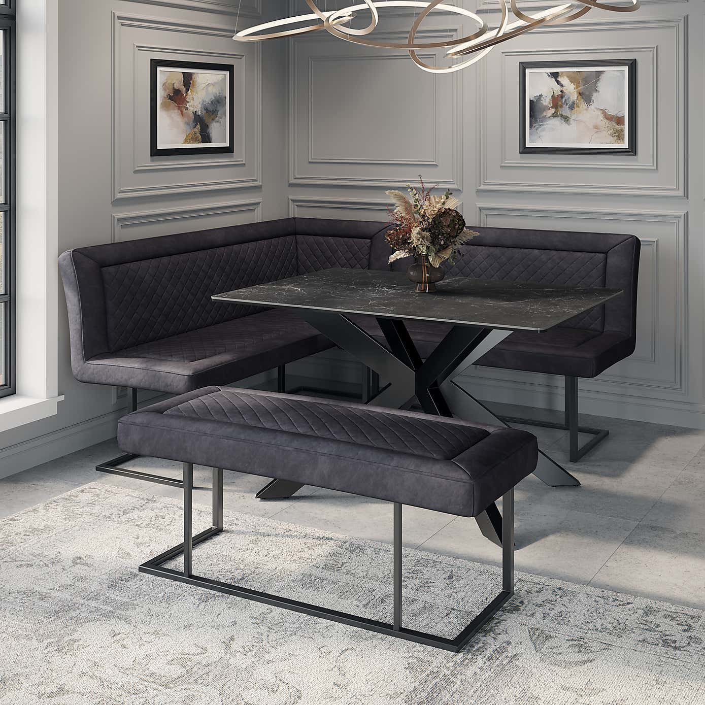 Indus Valley Apollo 6 Seater Dining Table Corner Bench Set