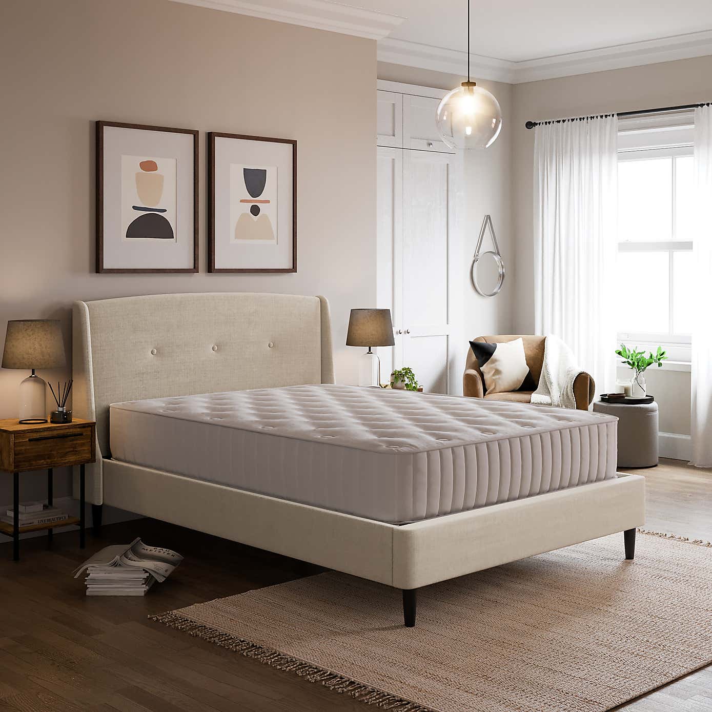 Mason Buttoned Woven Fabric Bed