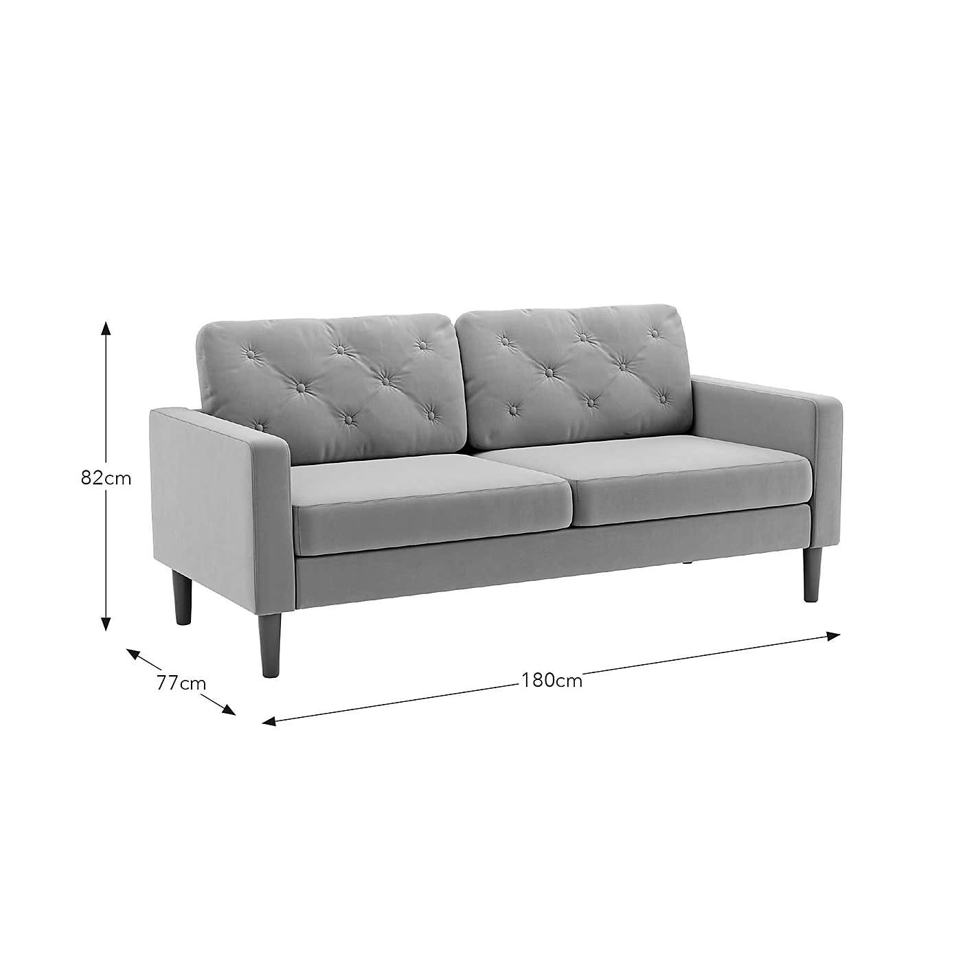 Jacob Velvet Buttoned Compact 3 Seater Sofa