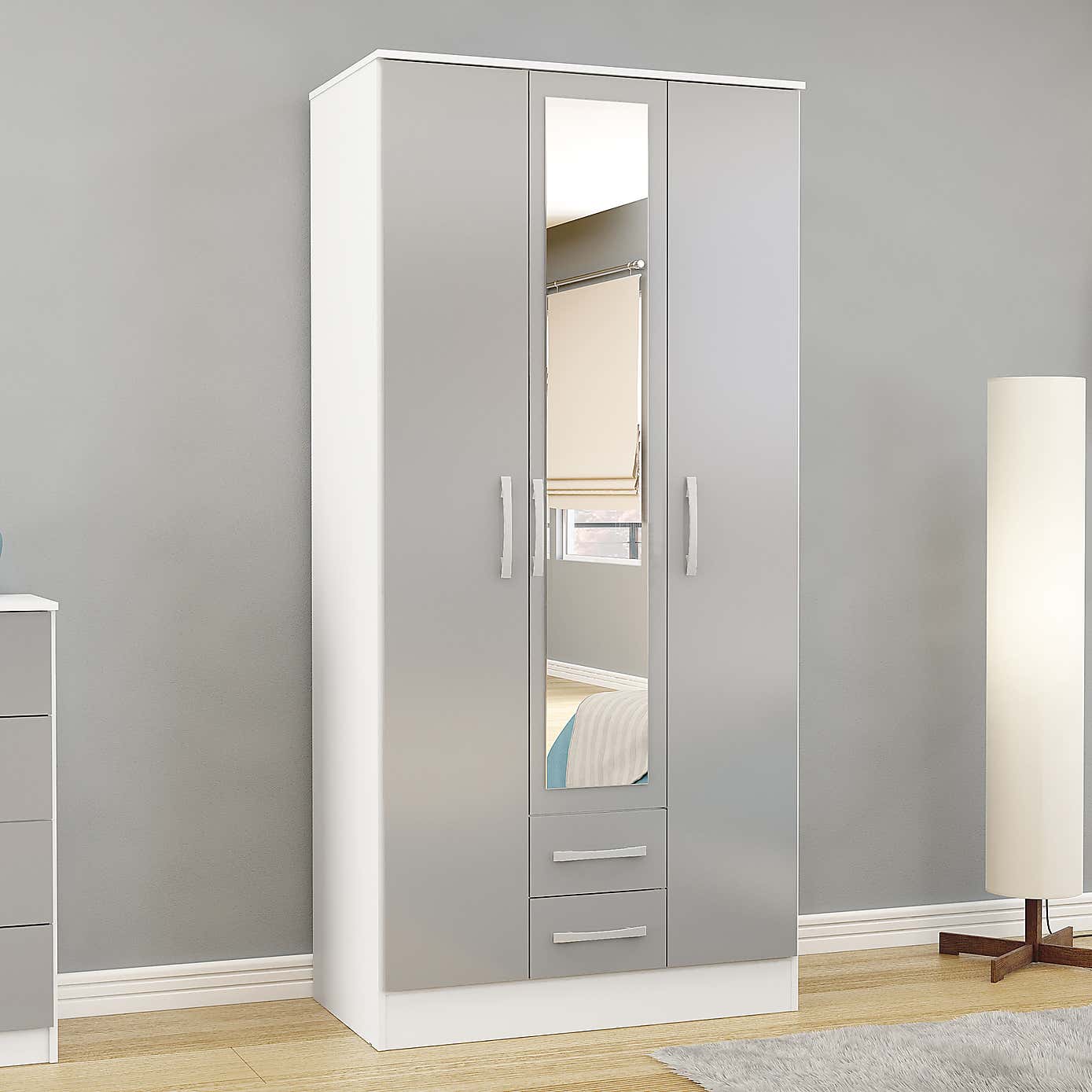 Lynx Grey Triple Mirrored Wardrobe