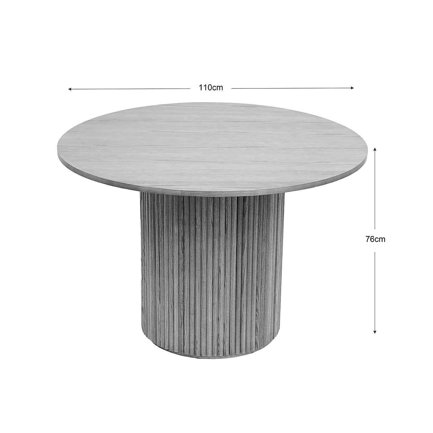 Amari Round Dining Table with 4 Violeta Ivory Boucle Dining Chairs
