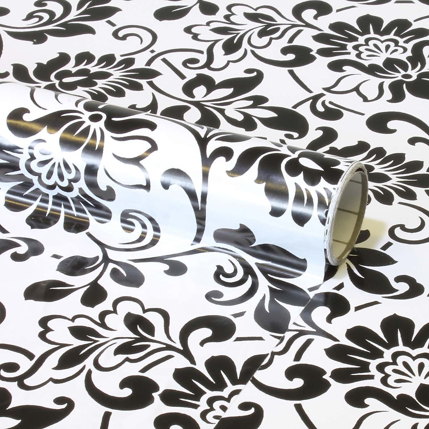 Fablon Black and White Damask Sticky Back Plastic