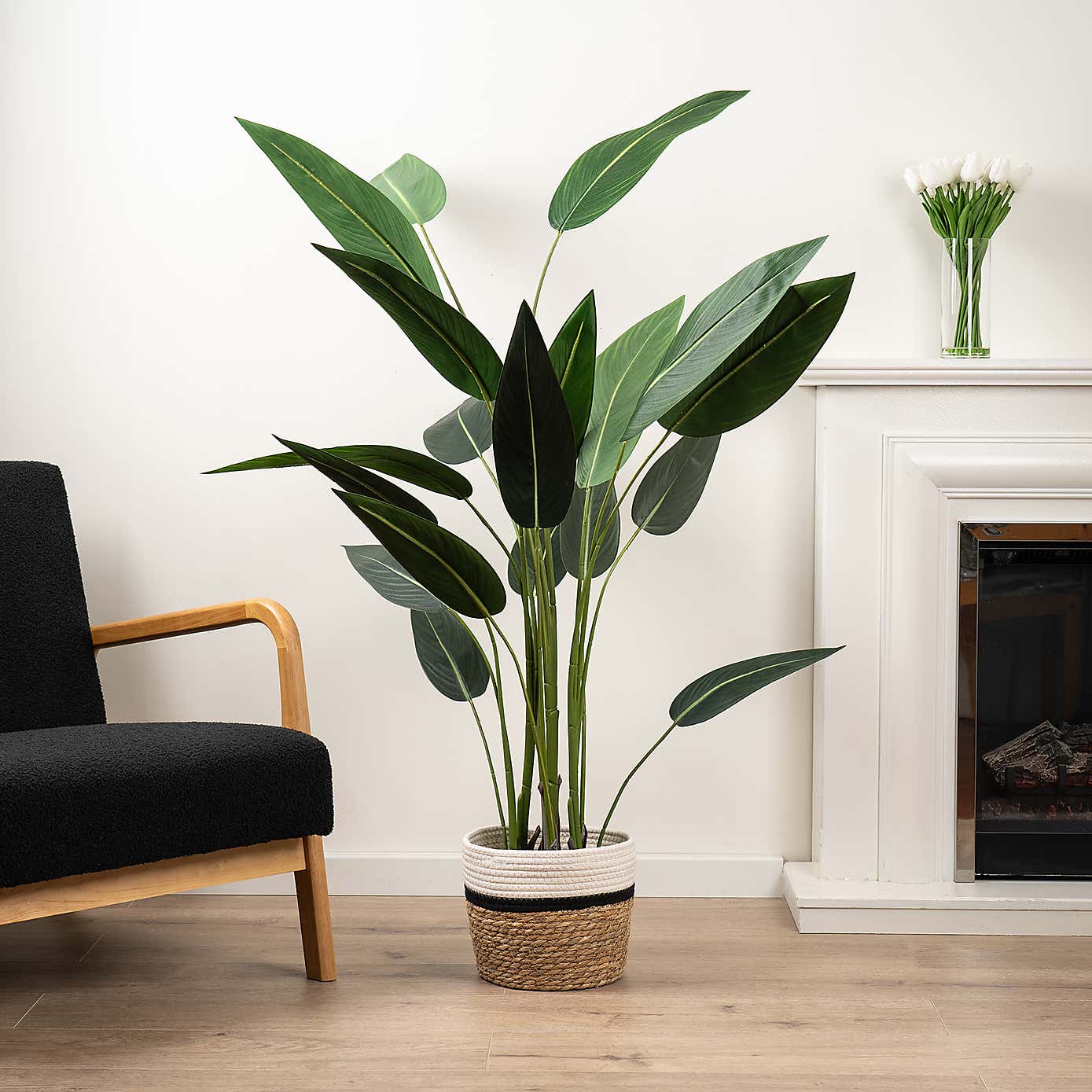 Artificial Bird of Paradise Tree in Black Plant Pot