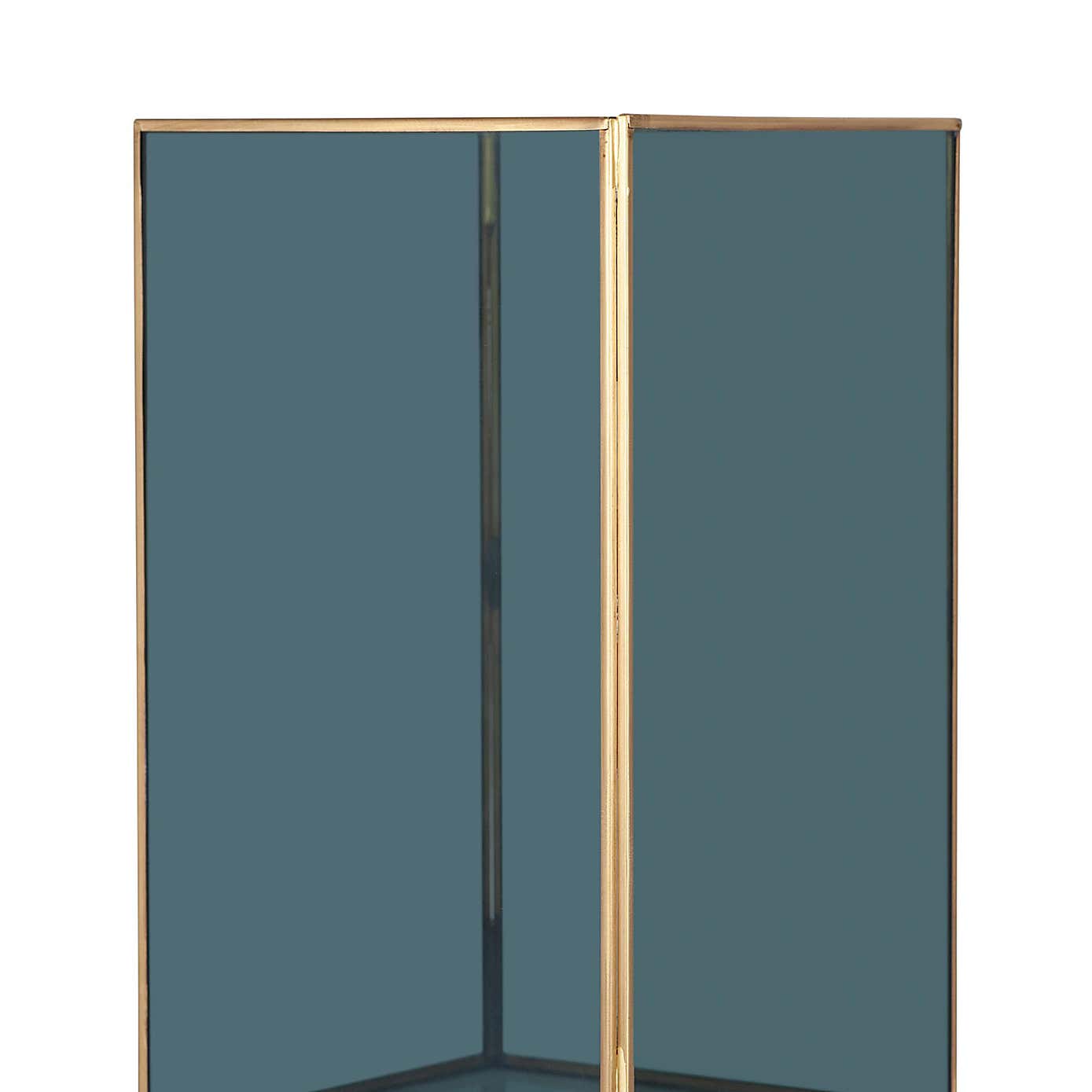 Brass & Smoked Glass Panelled Square Hurricane Candle Holder