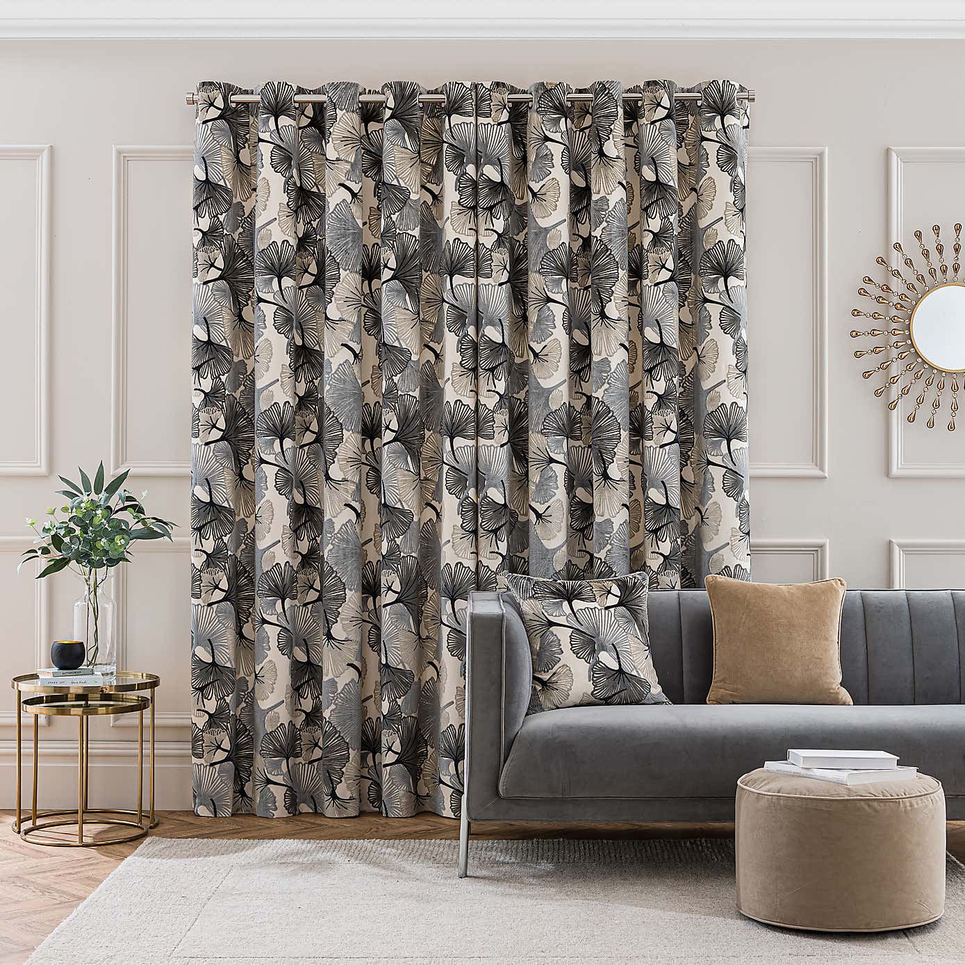 Gingko Cut Velvet Eyelet Curtains