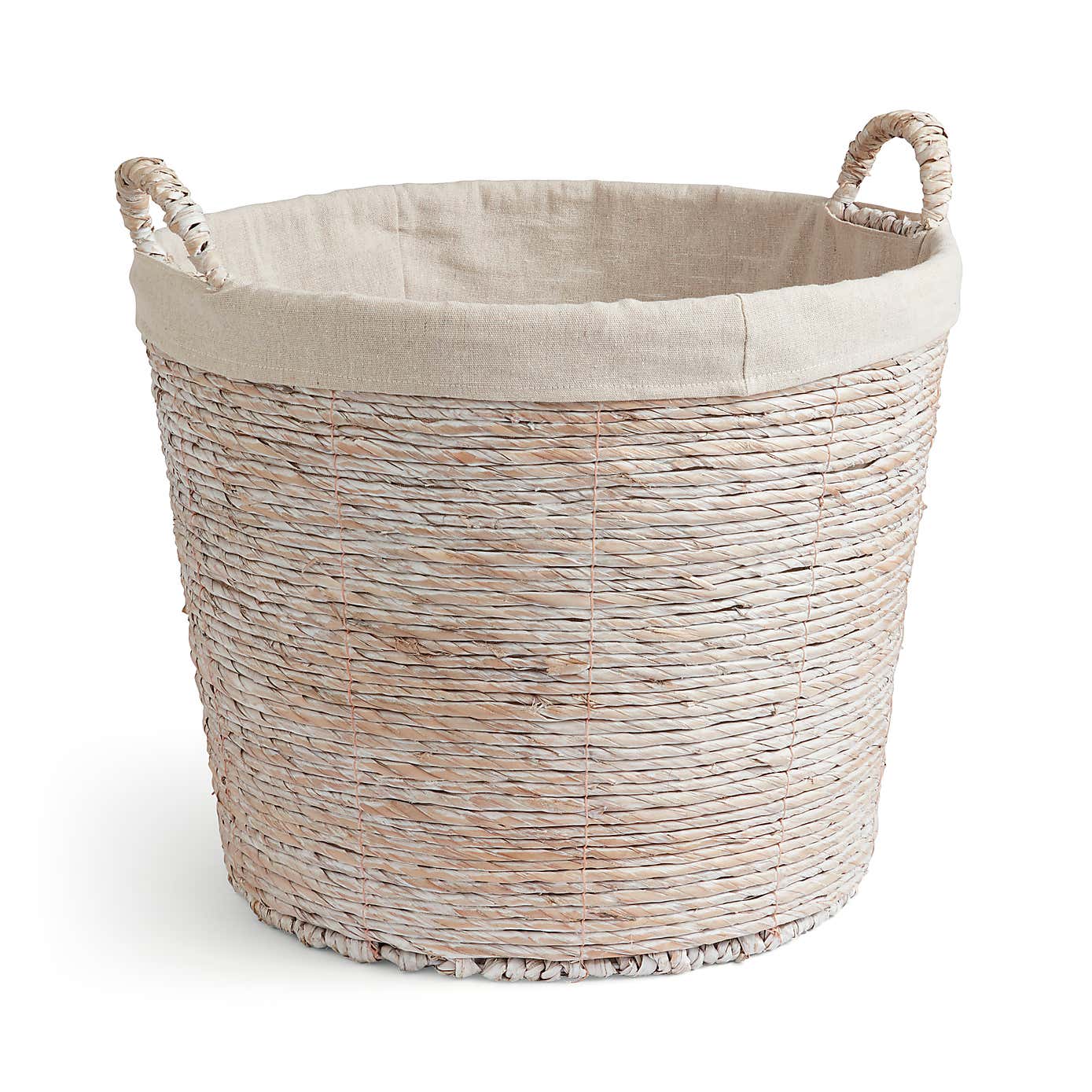 Whitewashed Wicker Round Basket