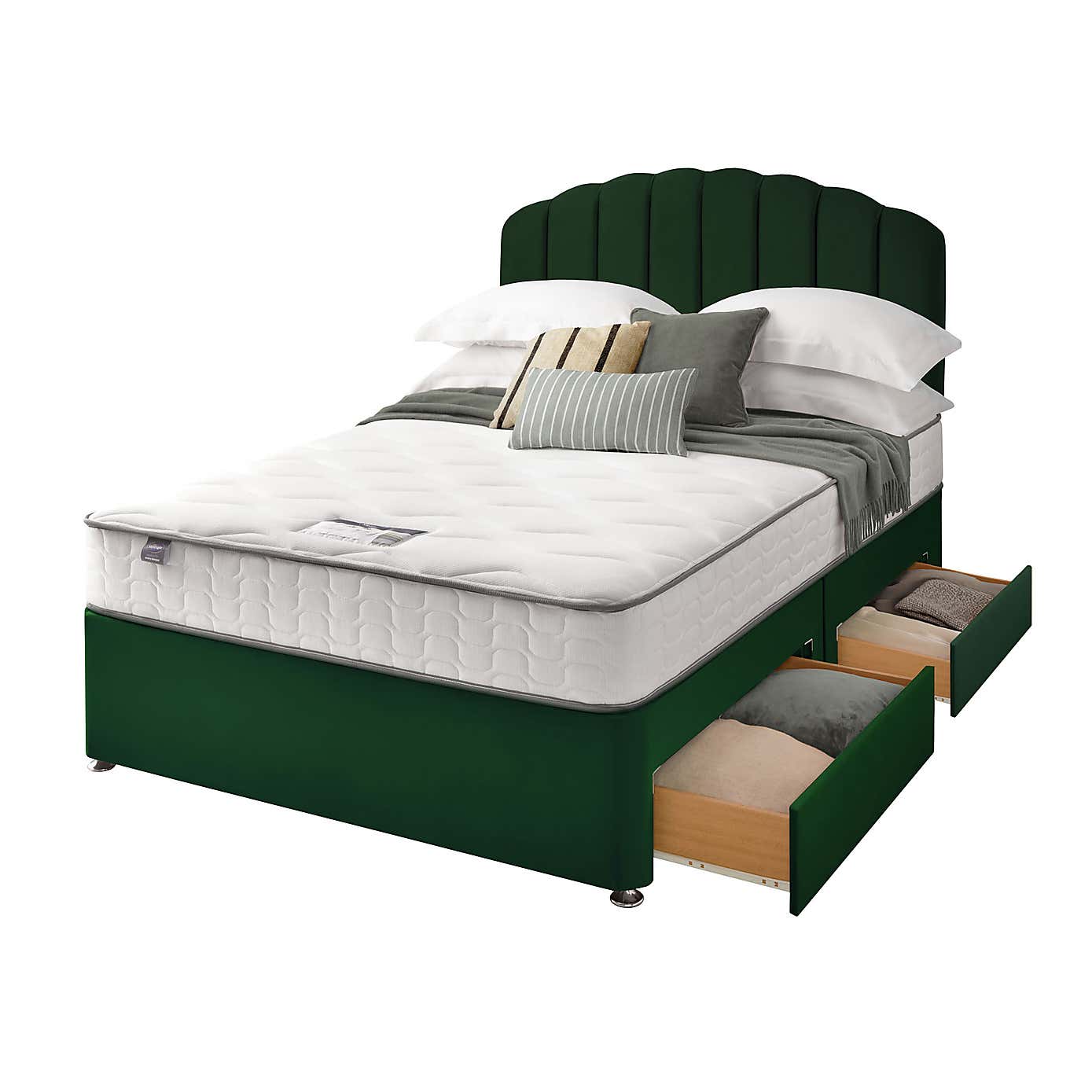 Silentnight 2 Drawer Divan Bed With Velvet Merlin Headboard