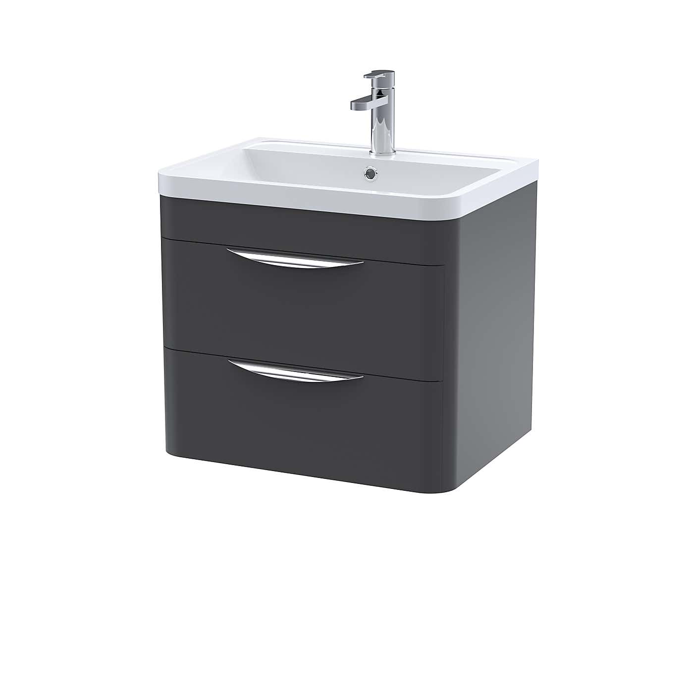 Parade Wall Mounted 2 Drawer Vanity Unit with Ceramic Basin