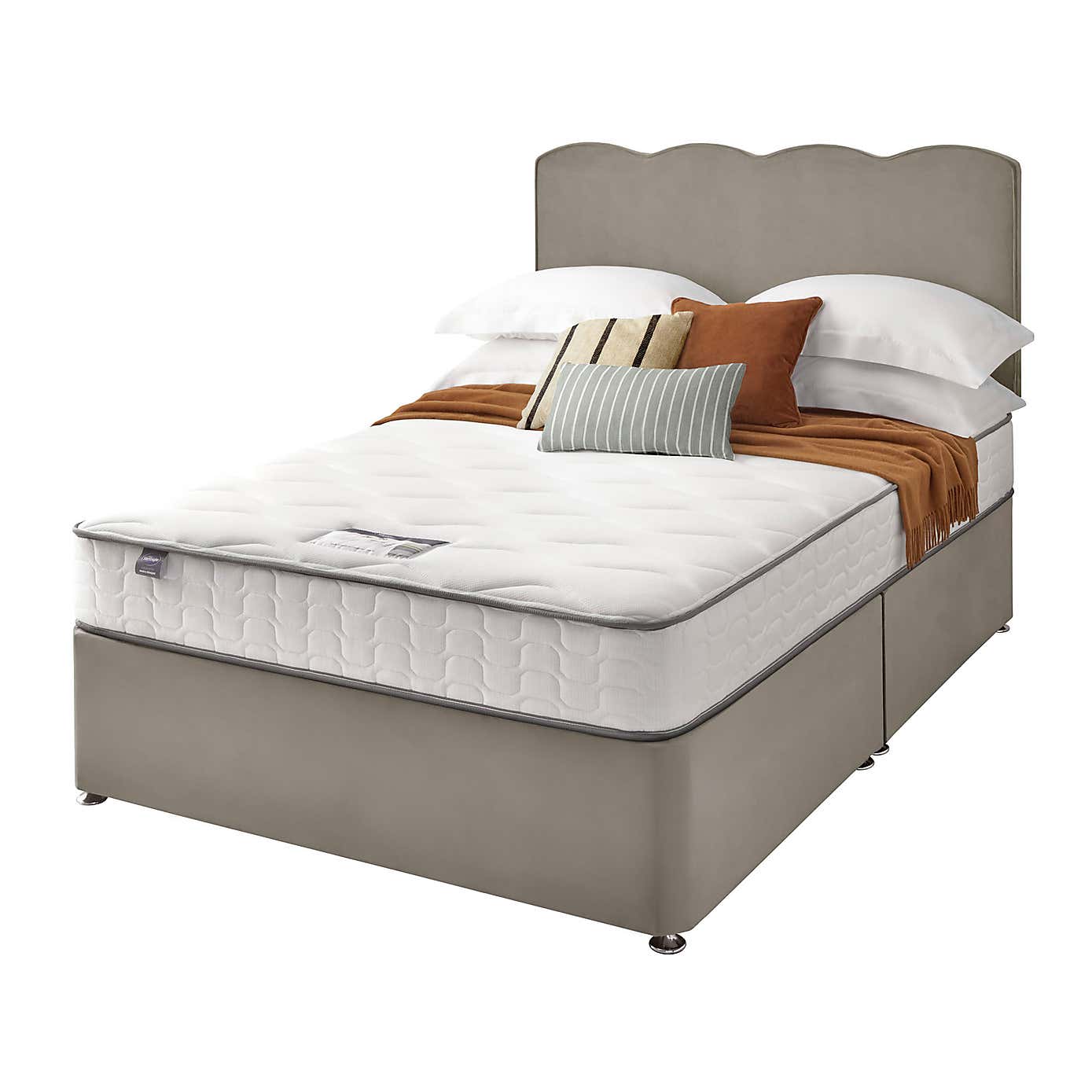 Silentnight 2 Drawer Divan Bed With Velvet Wave Headboard