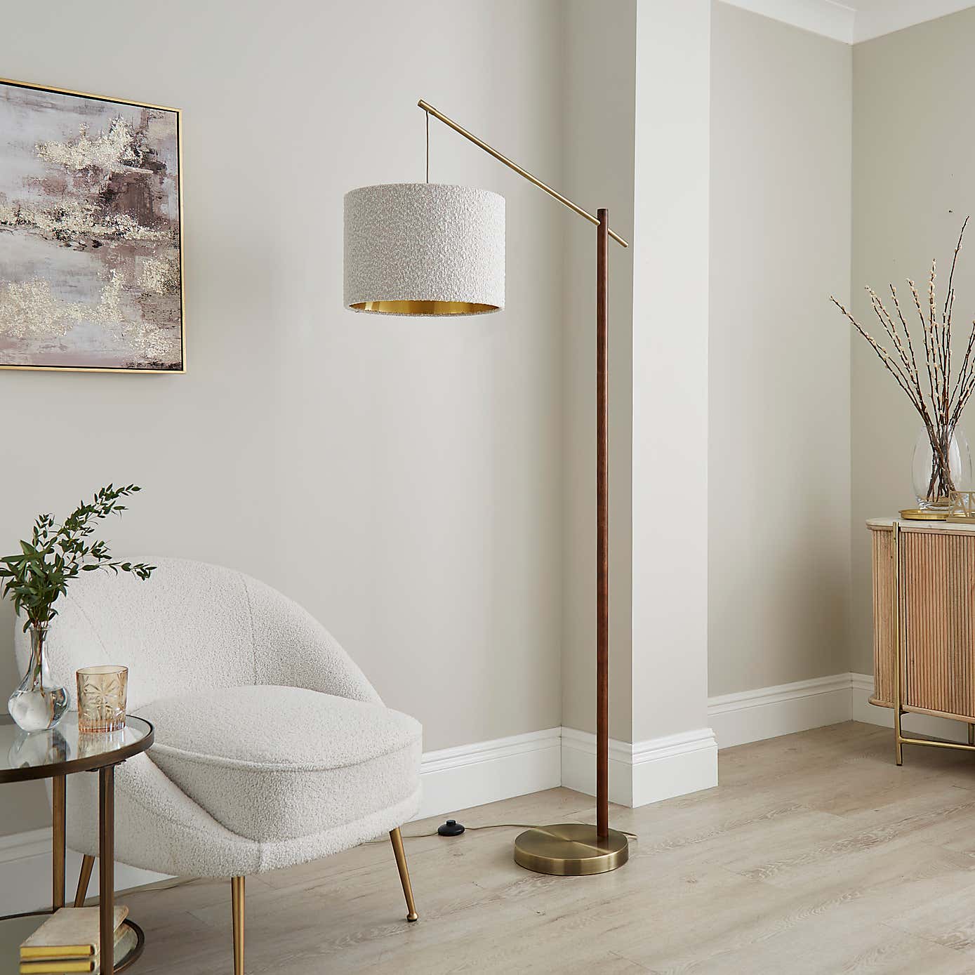 Hazelle Boucle Wooden Floor Lamp