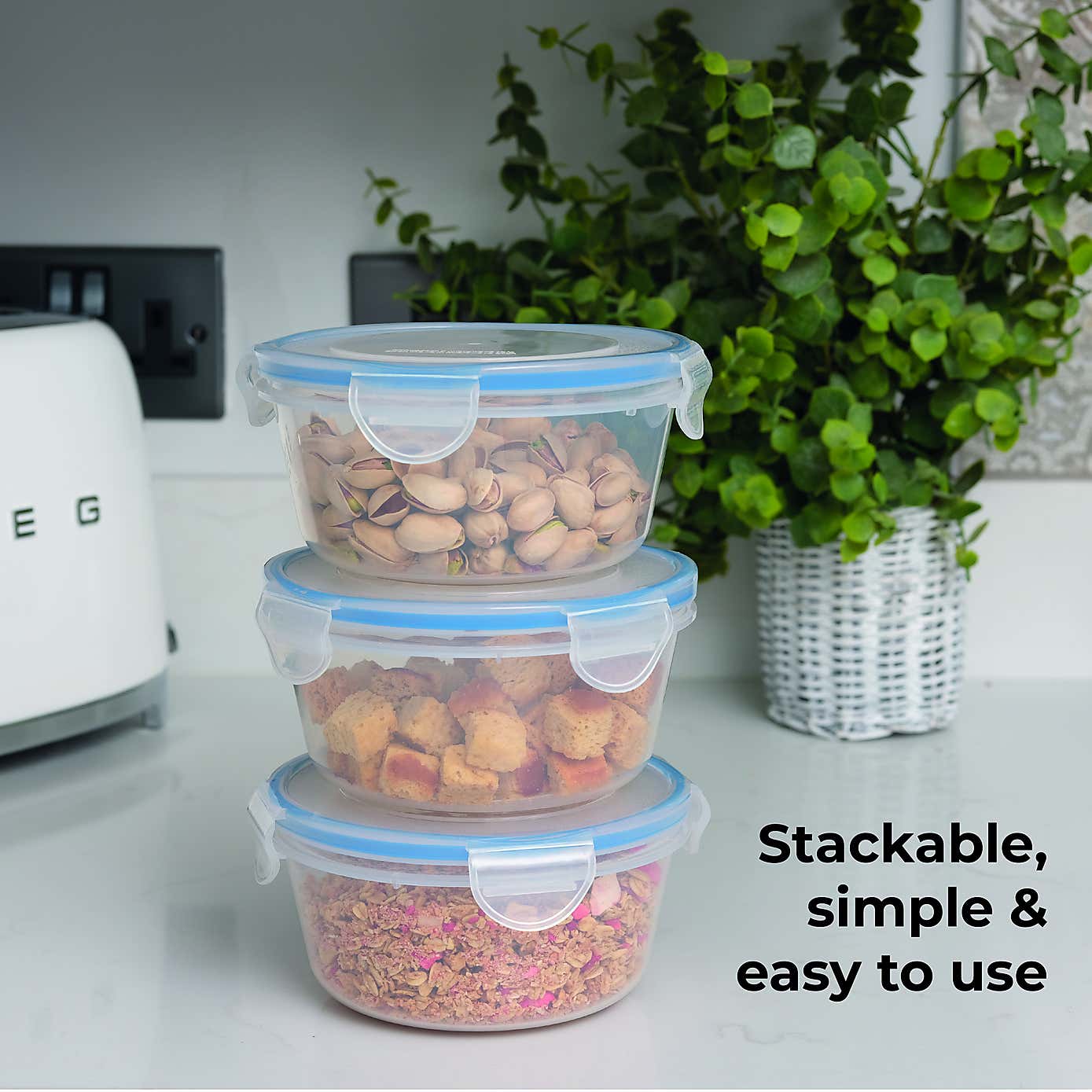 ADDIS 3 Sets of 3 Round 700ml Clip Tight Storage Containers