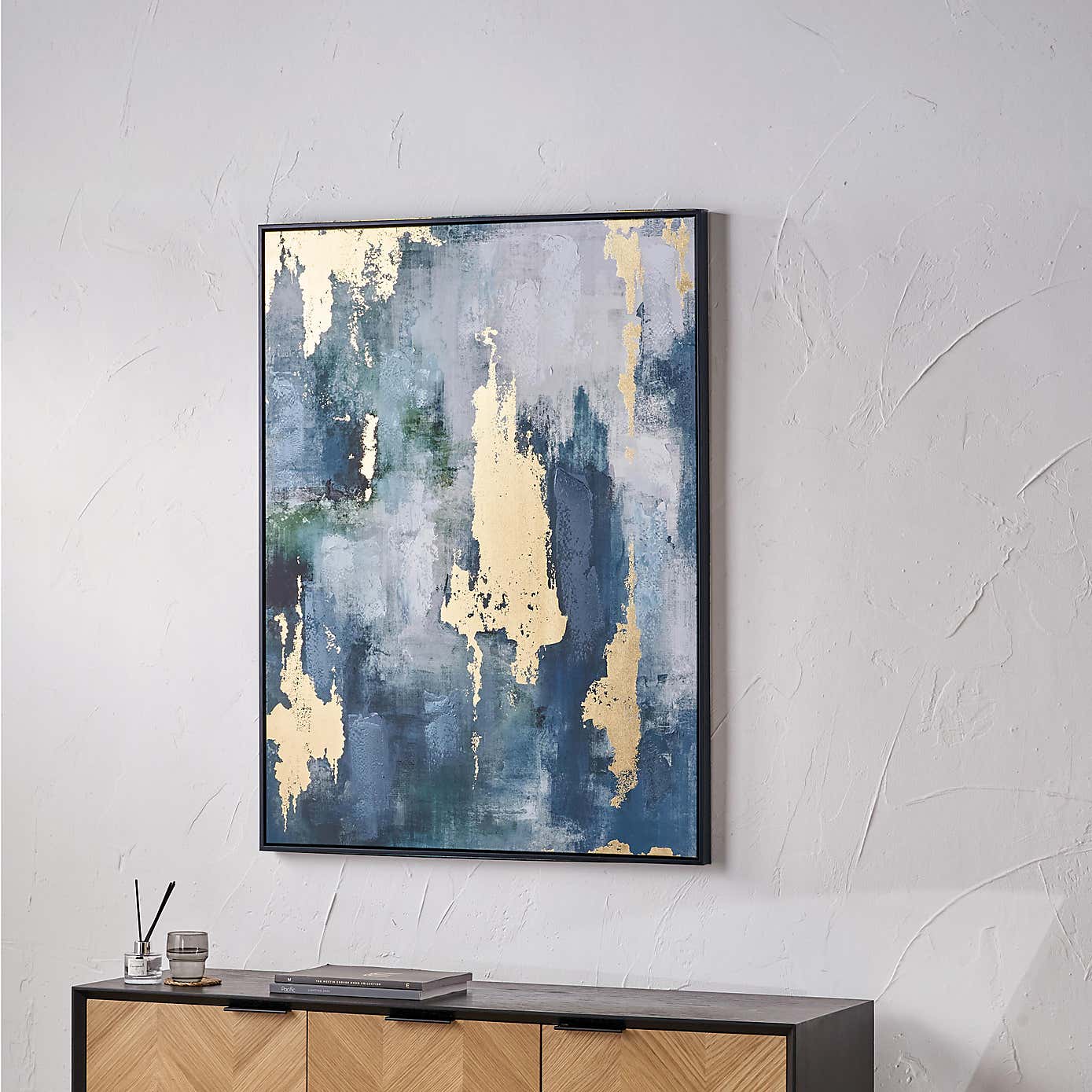 Gold & Blue Abstract Black Framed Canvas