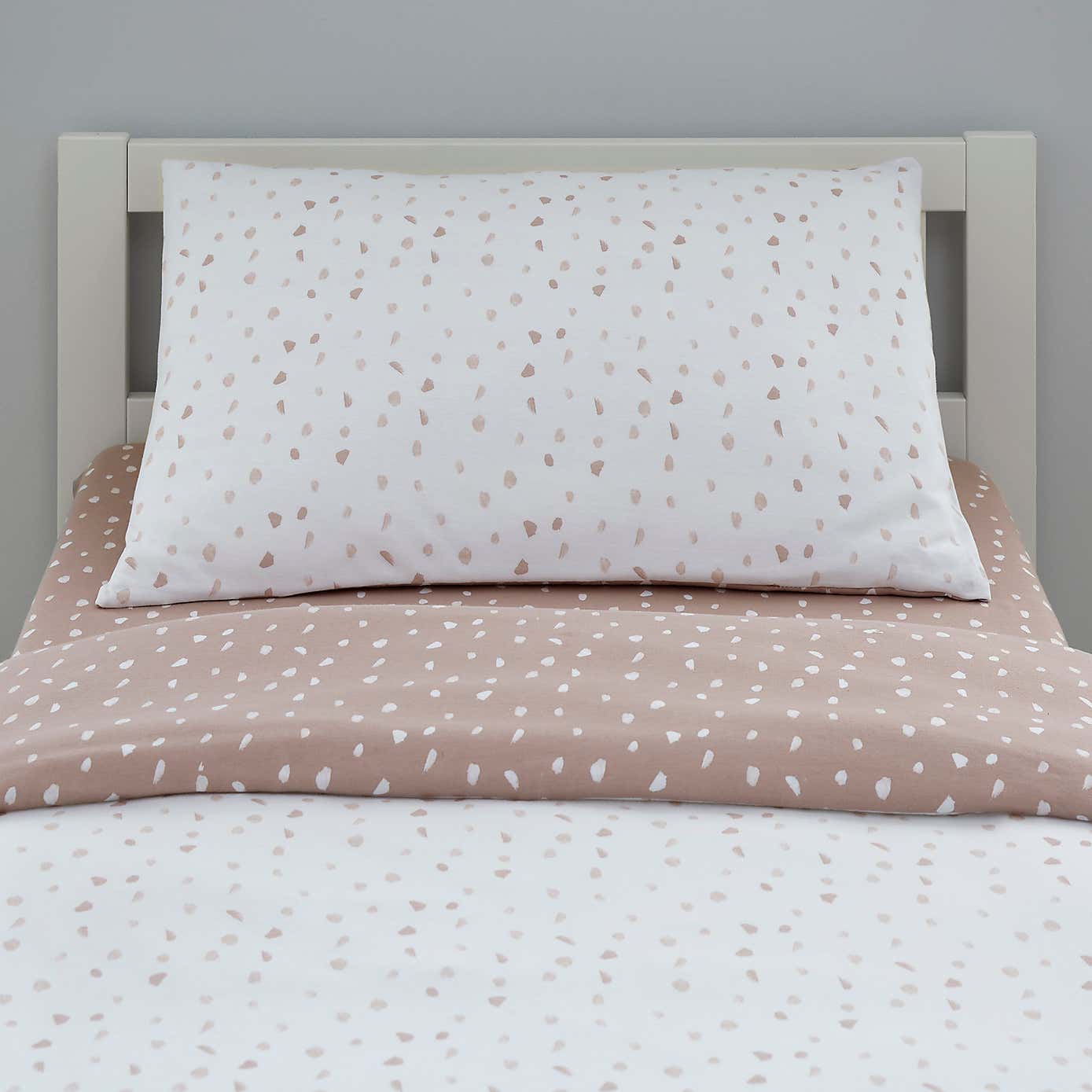 Pink Spotted 100% Jersey Cotton Reversible Duvet Cover and Pillowcase Set