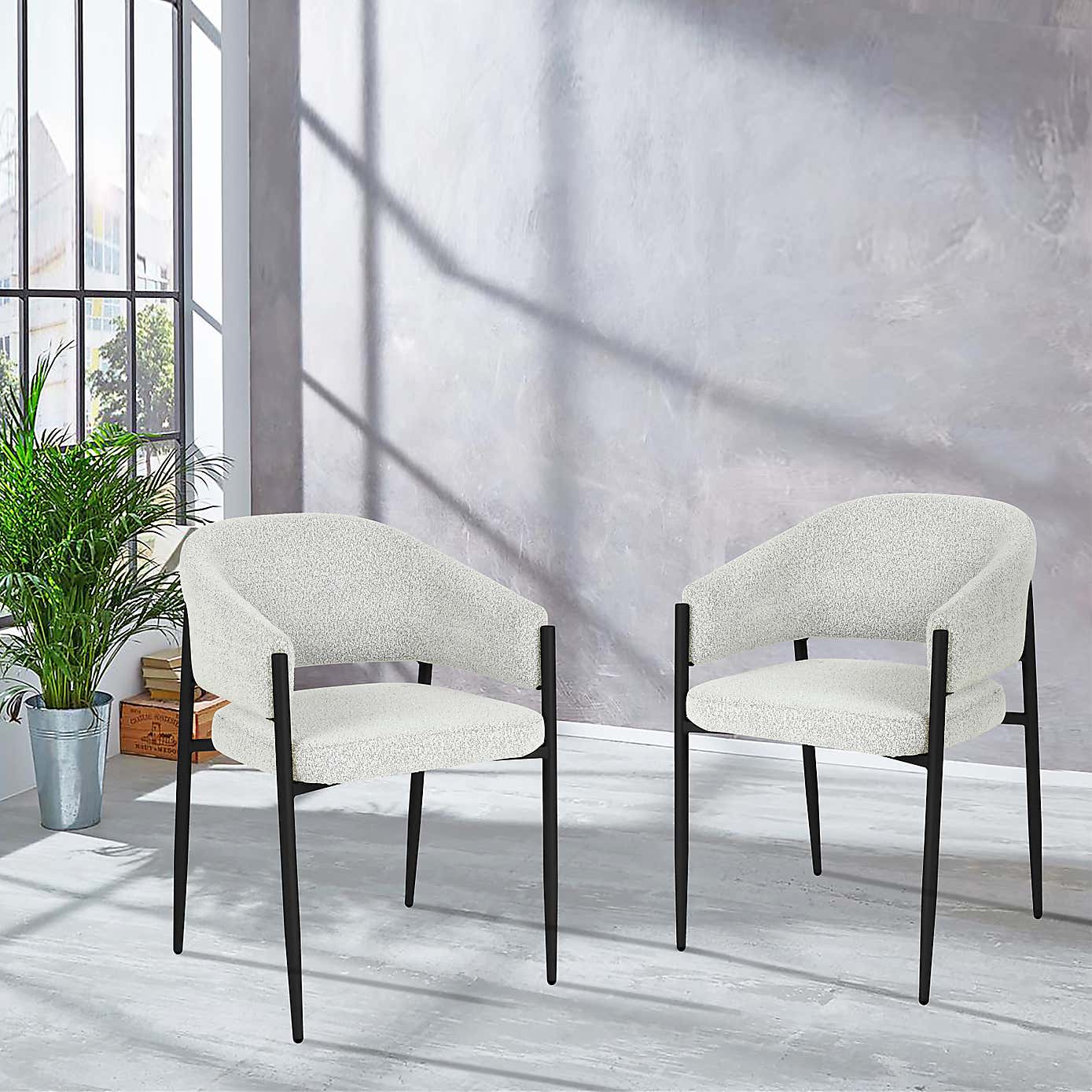 Set of 2 Indus Valley Herbie Curved Back Boucle Dining Chairs